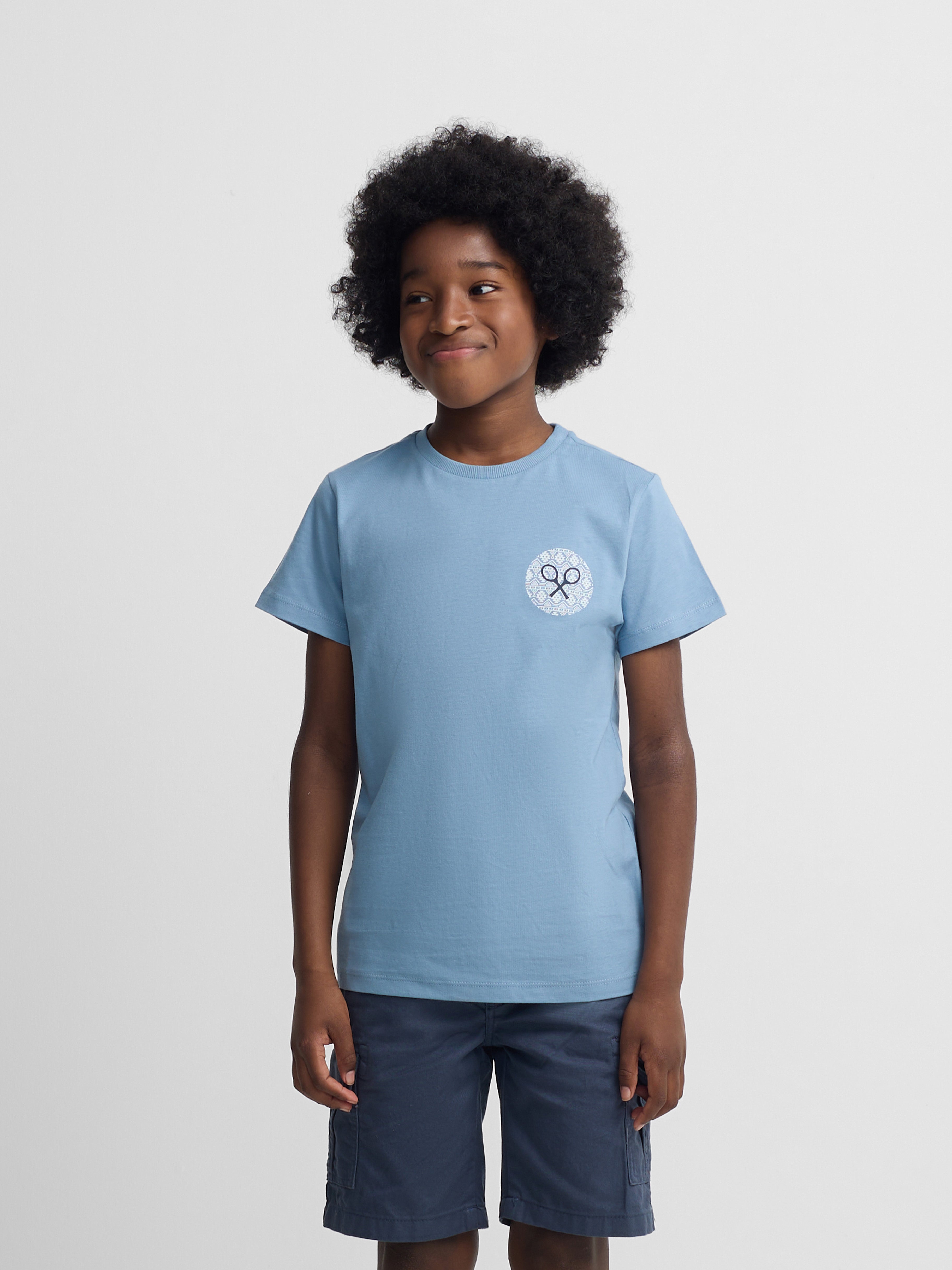Kids navy blue ethnic racket t-shirt
