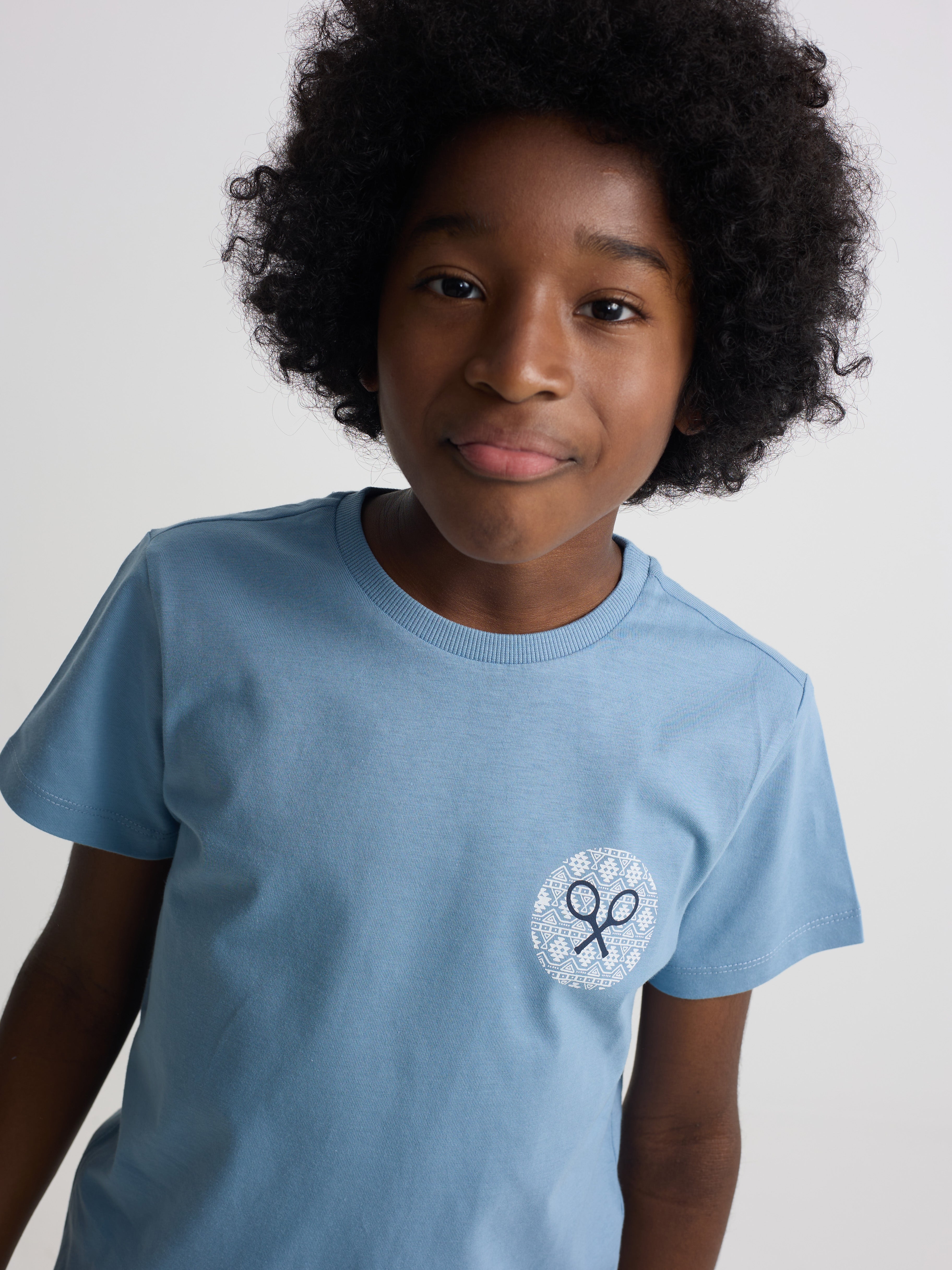 Kids navy blue ethnic racket t-shirt