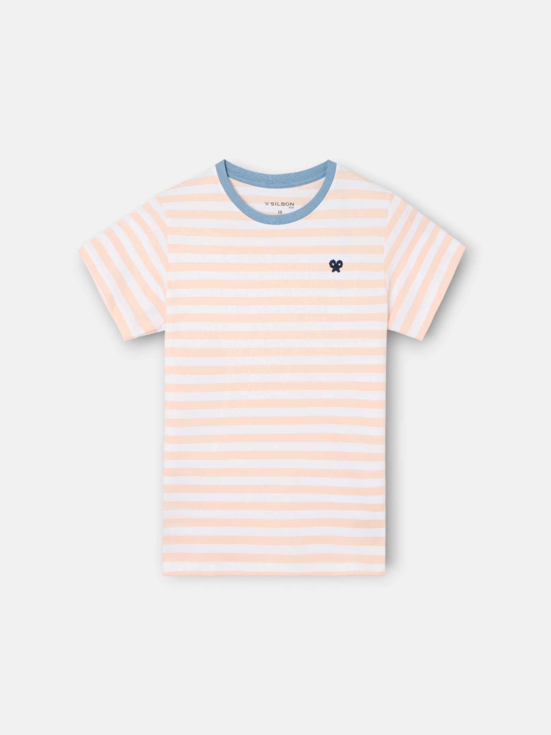 Camiseta kids ribete rayas finas coral