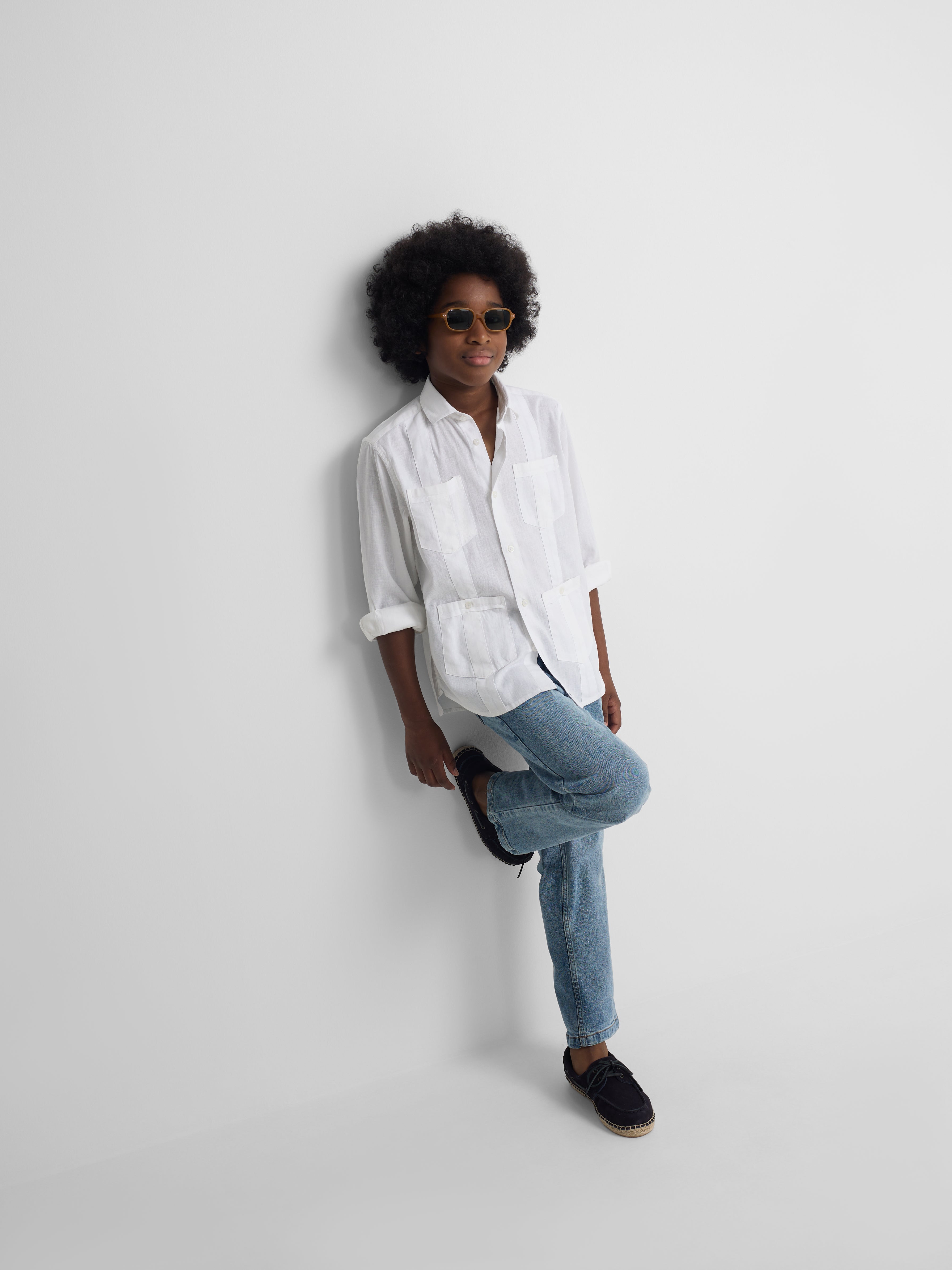 Guayabera sport kids lino blanco