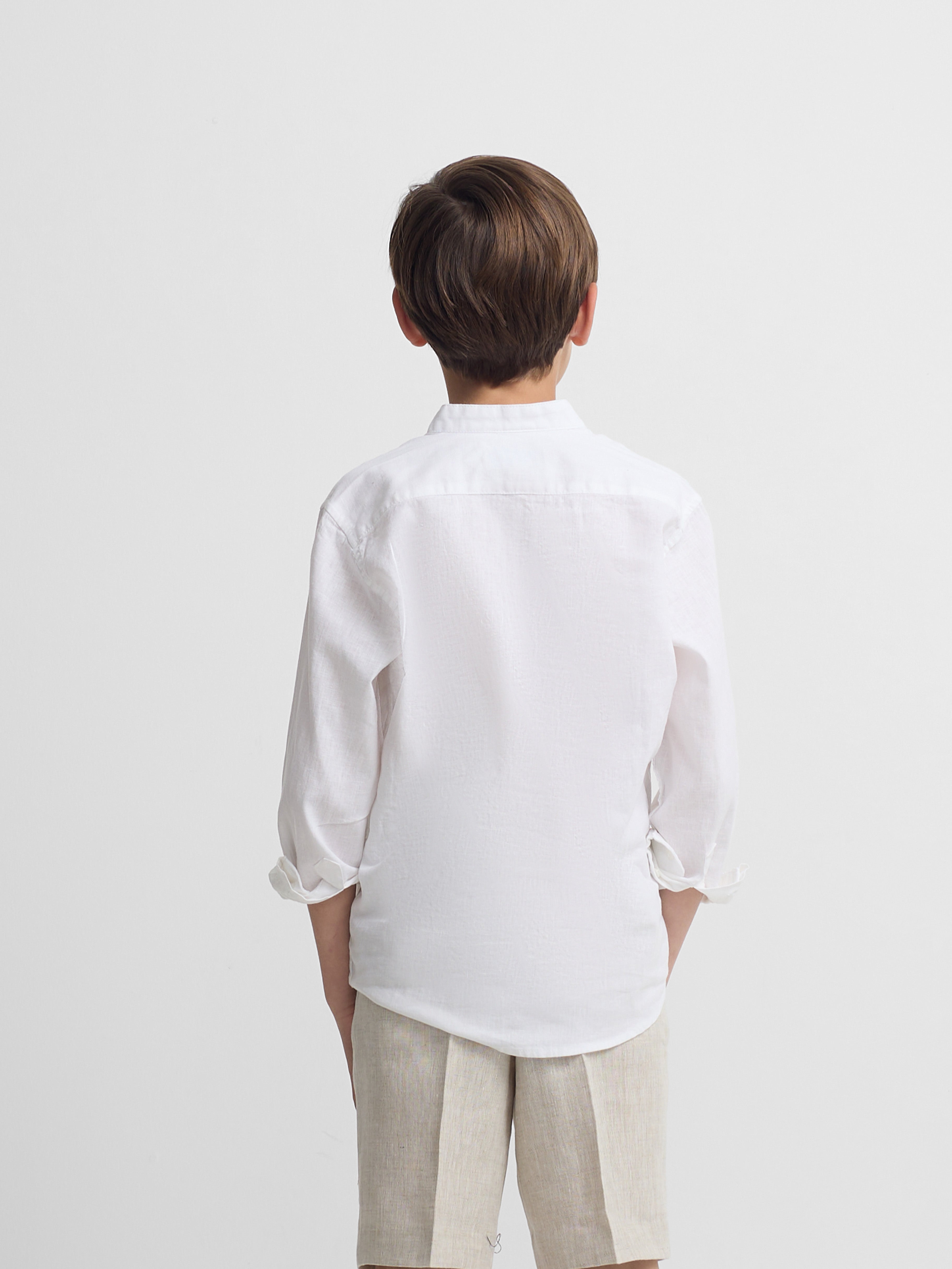 Camisa sport kids lino cuello mao blanco