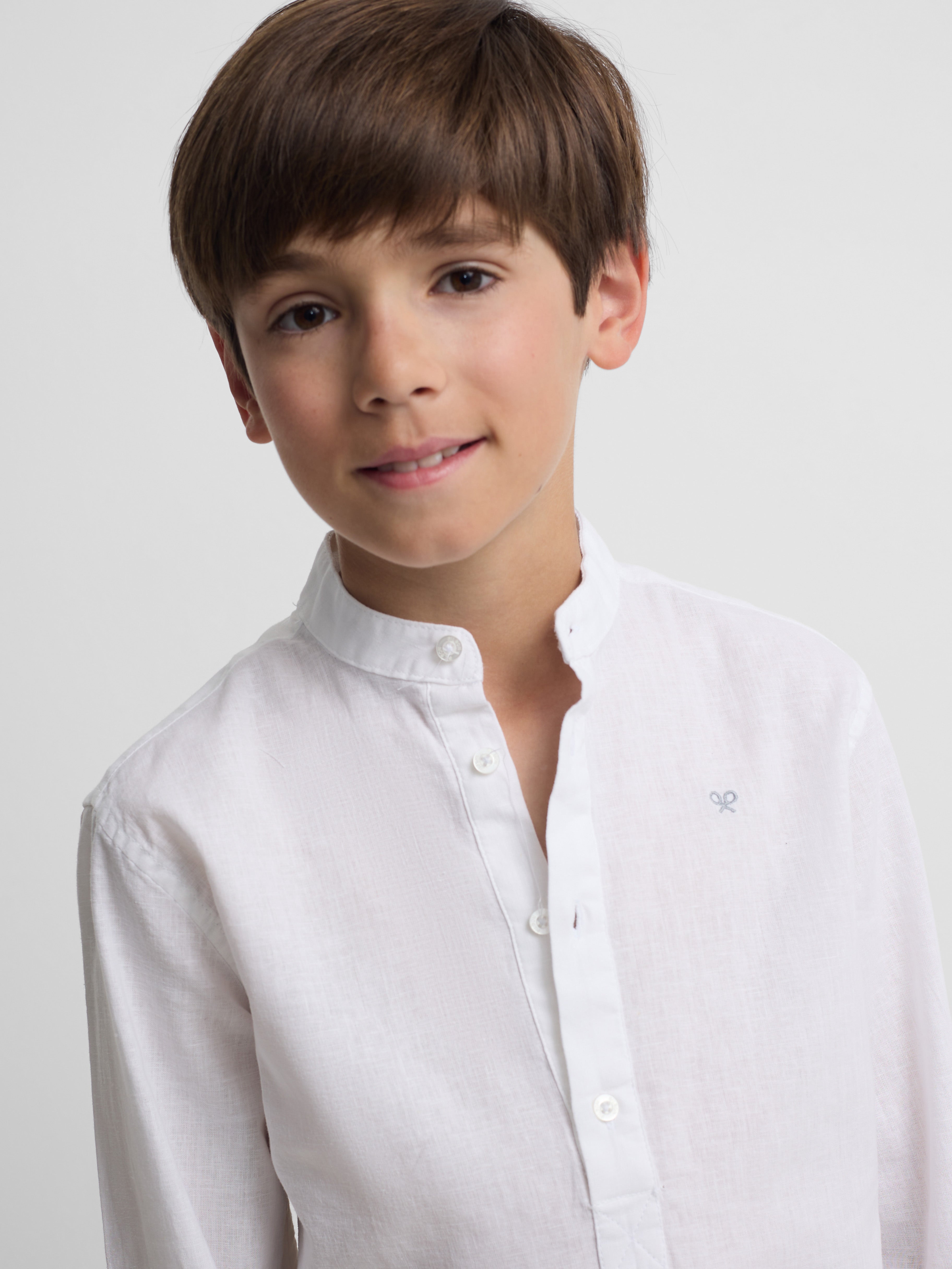 Camisa sport kids lino cuello mao blanco