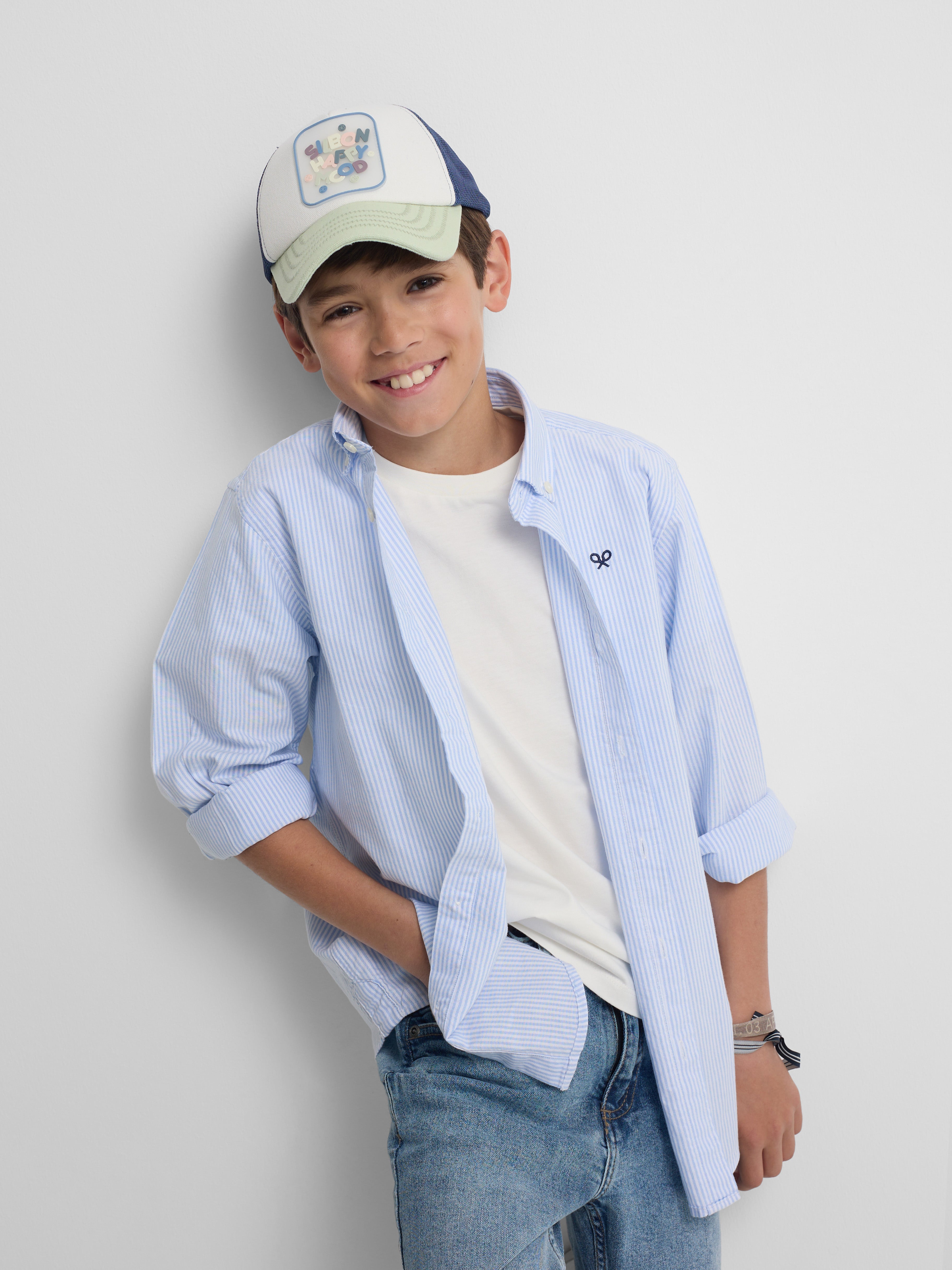 Camisa sport kids rayas oxford azul
