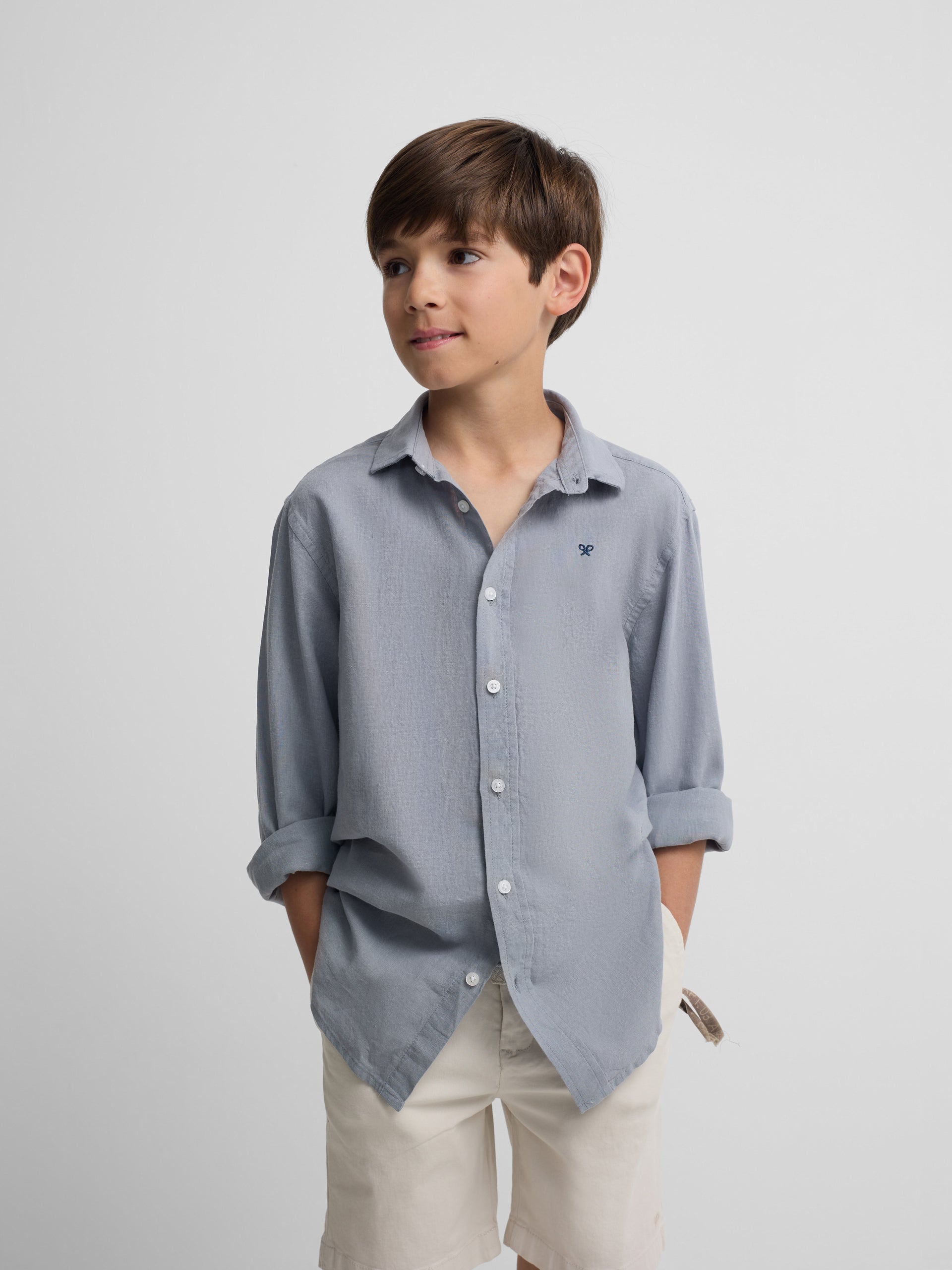 Camisa sport kids lino azul
