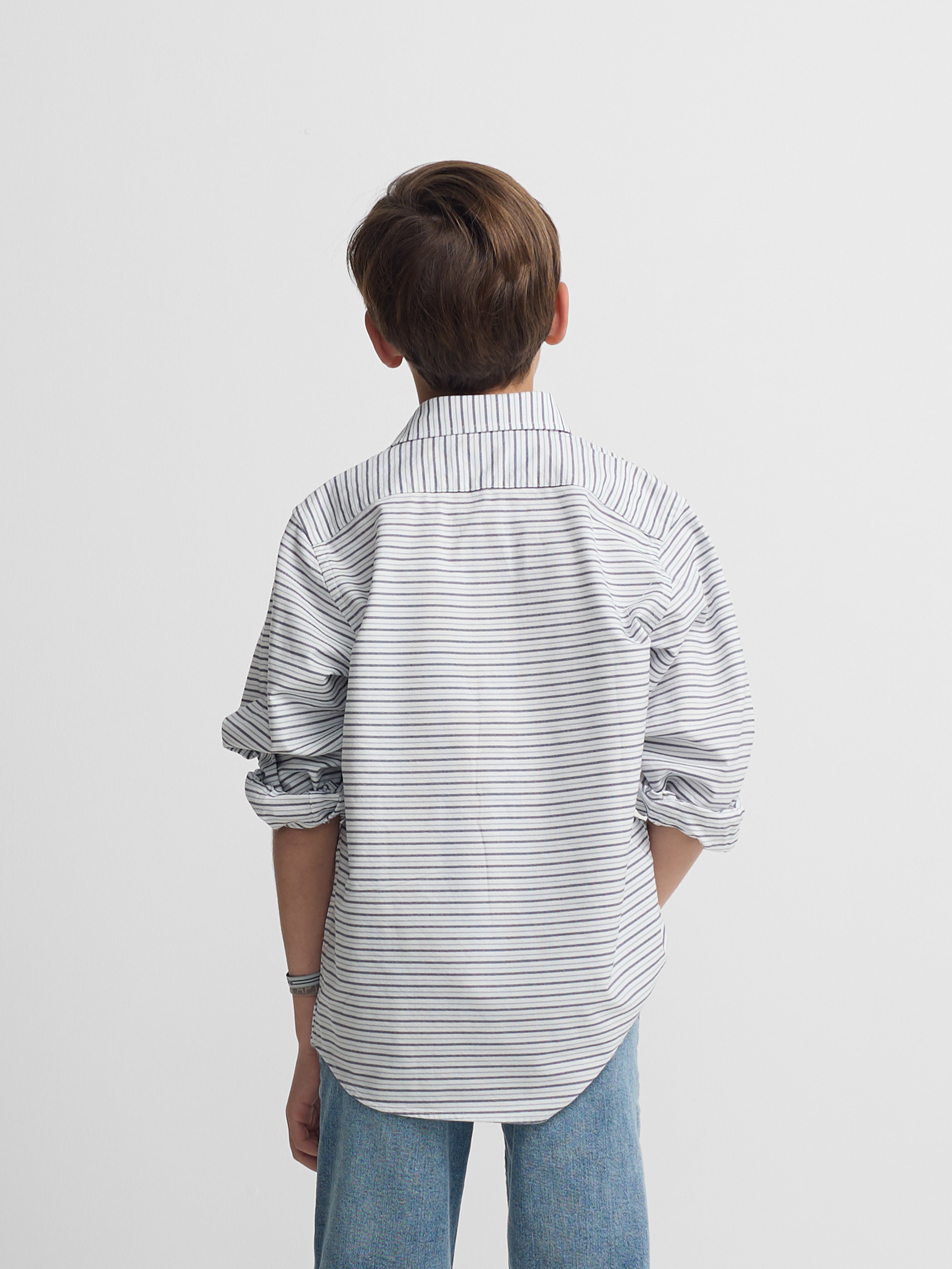 Polera sport kids oxford raya crema azul marino