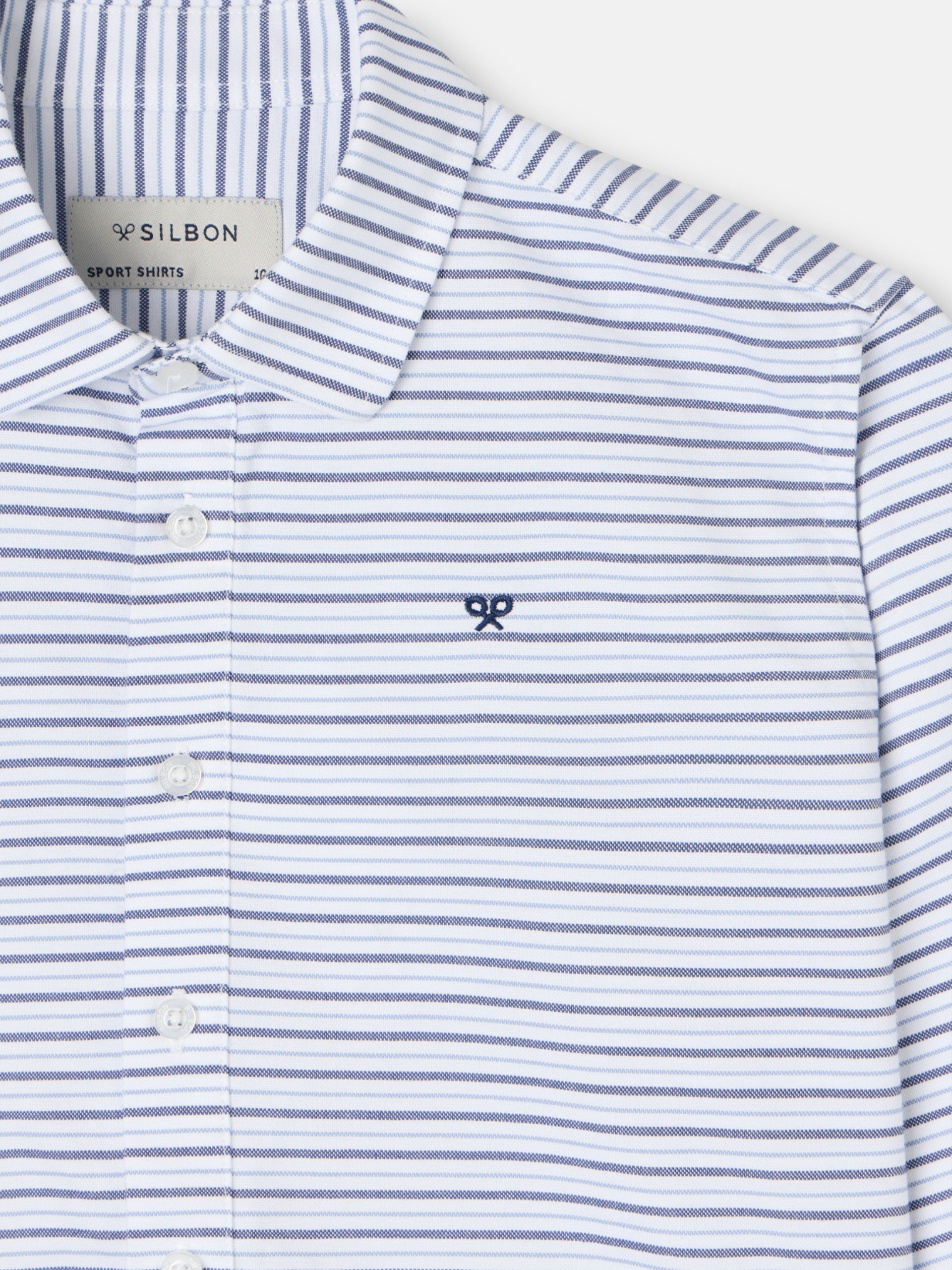 Polera sport kids oxford raya crema azul marino