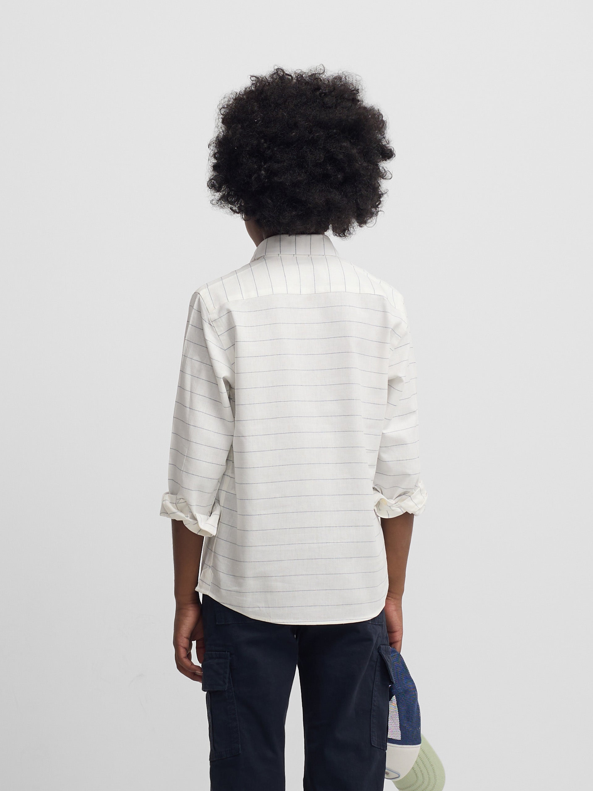 Camisa kids lino raya fina azul