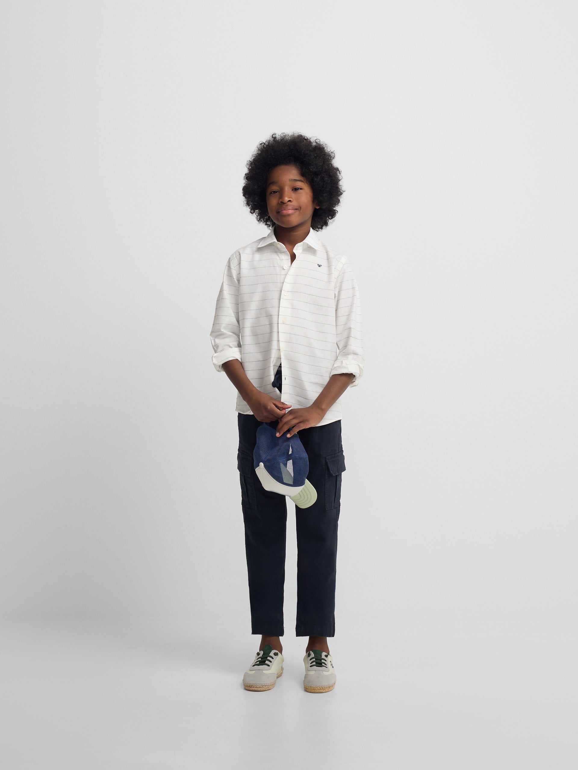 Camisa kids lino raya fina azul