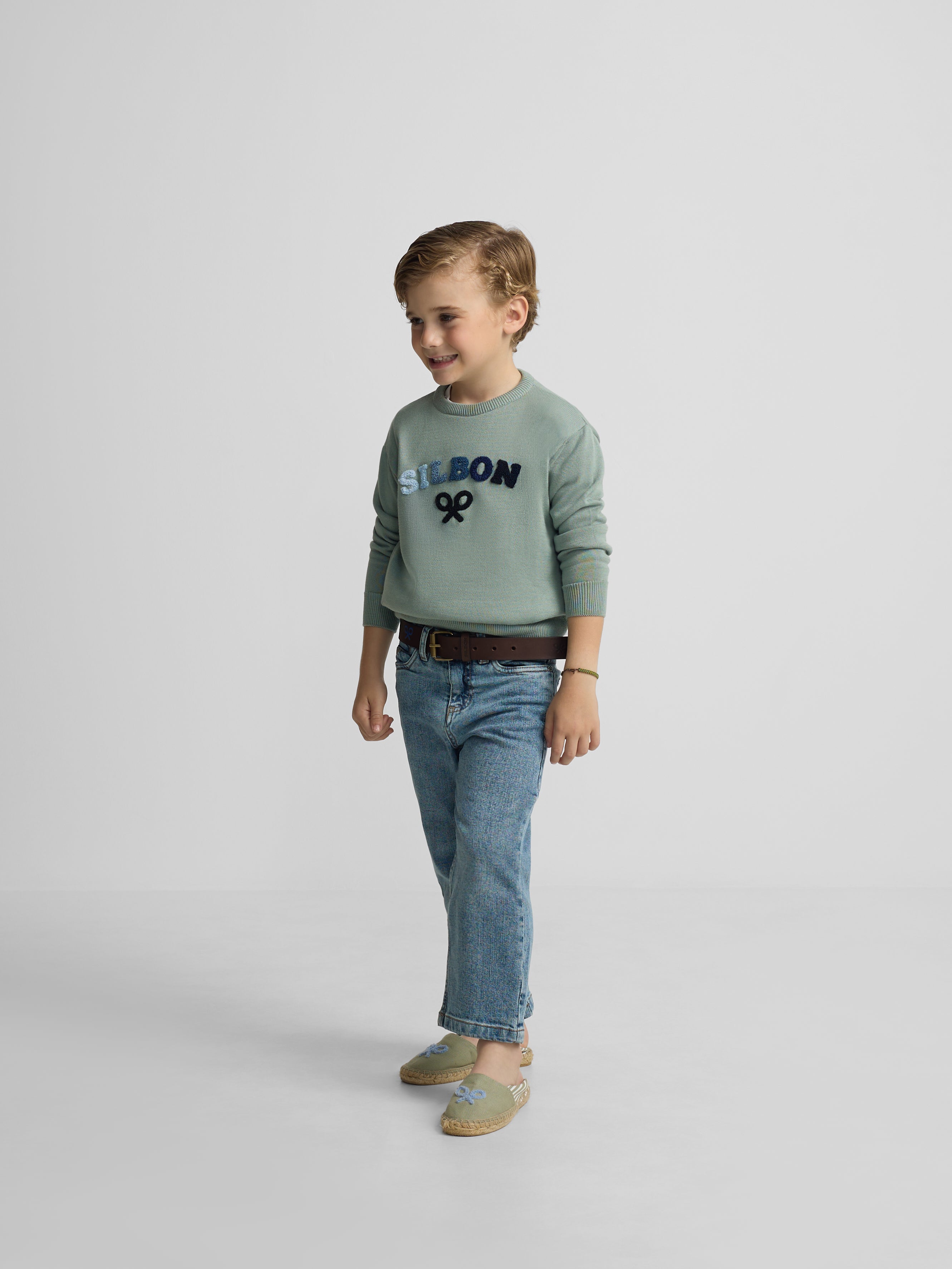 Kids sweater with colored letters in green