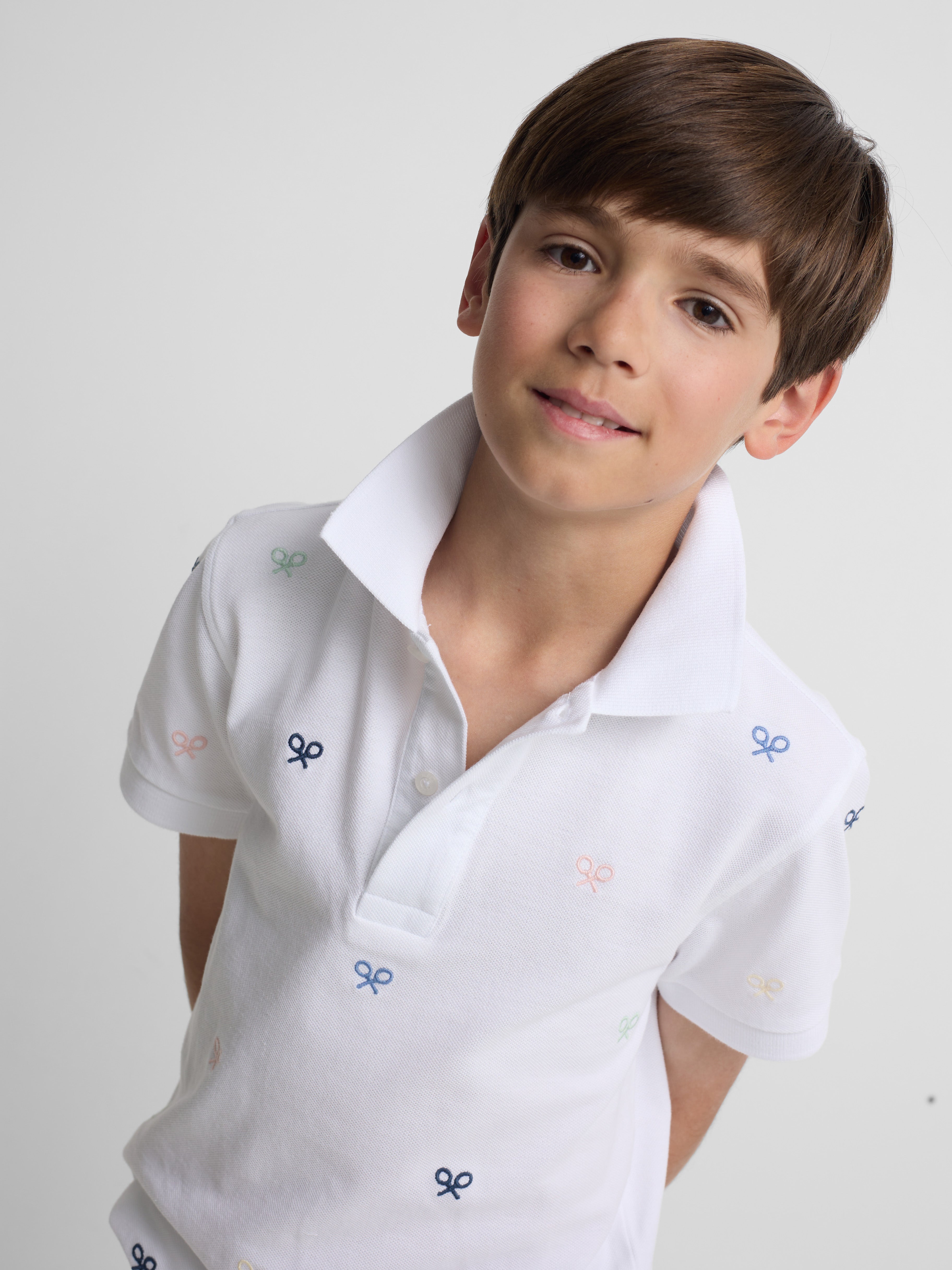 Kids multiracket polo shirt in white colors