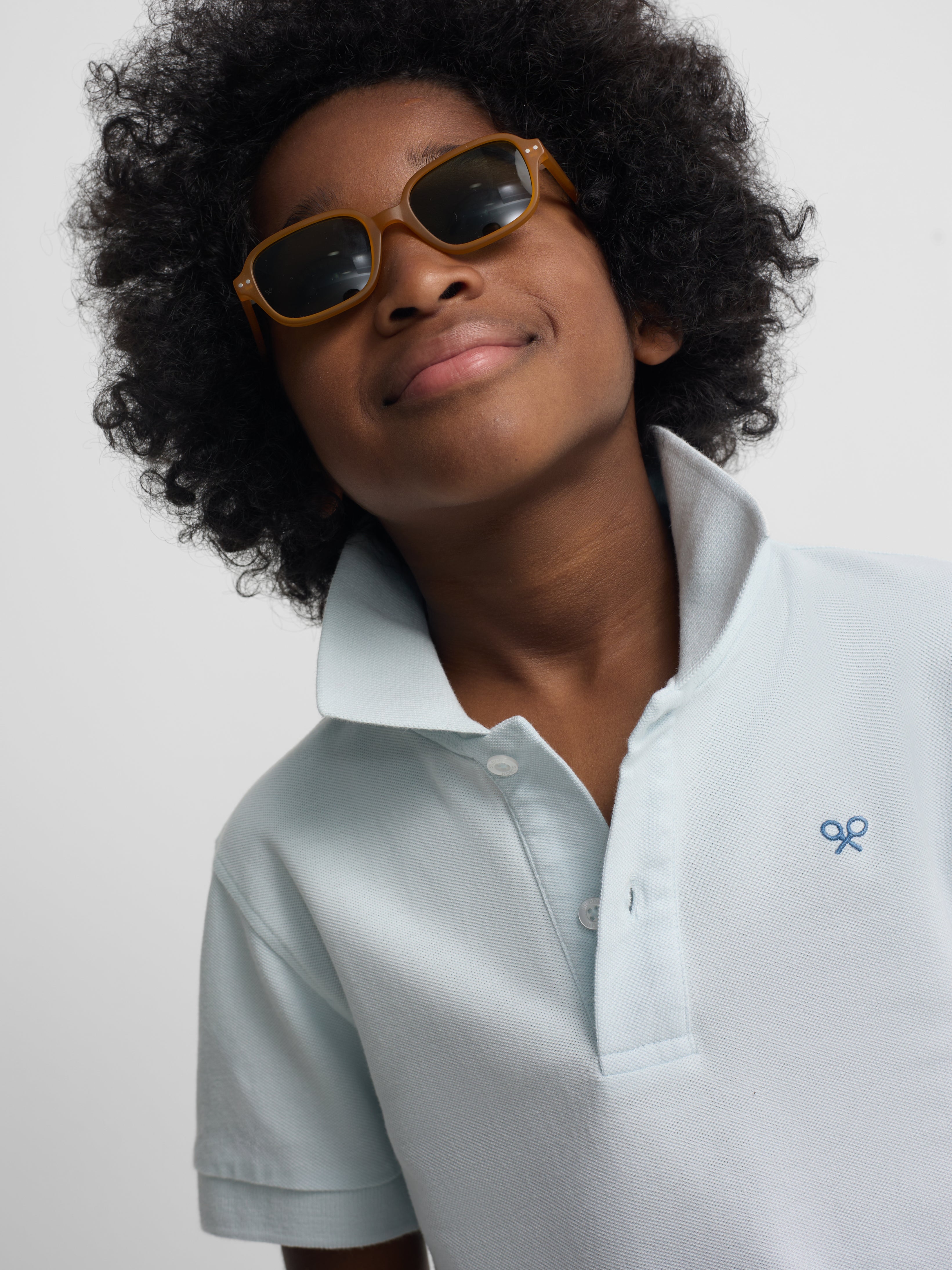 Polo kids raqueta etnica azul