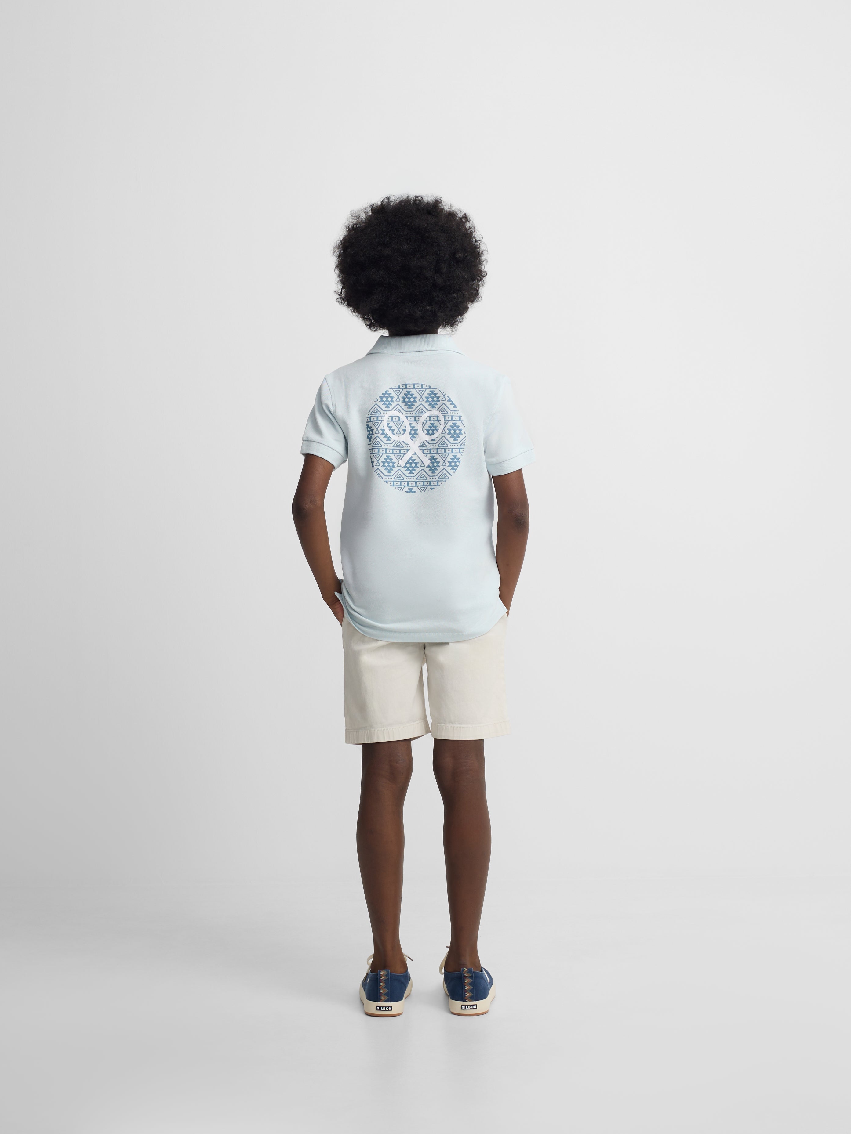 Polo kids raqueta etnica azul