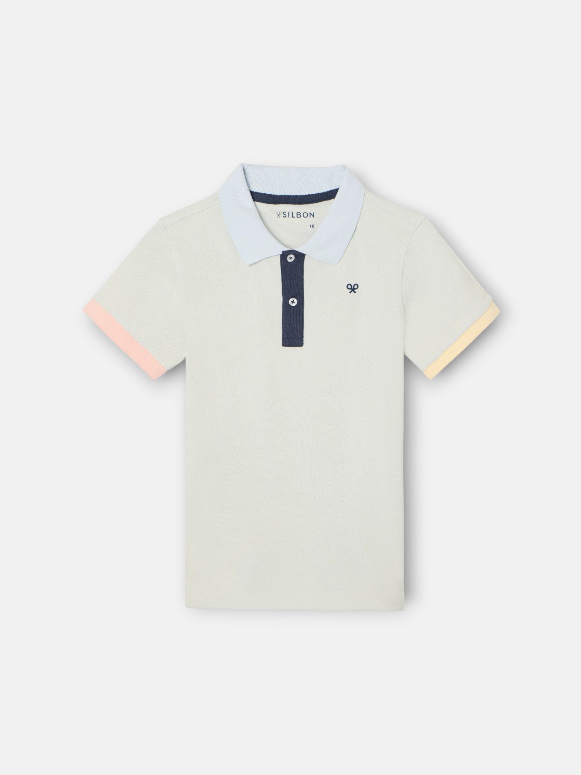 Polo enfant à liseré multicolore vert clair