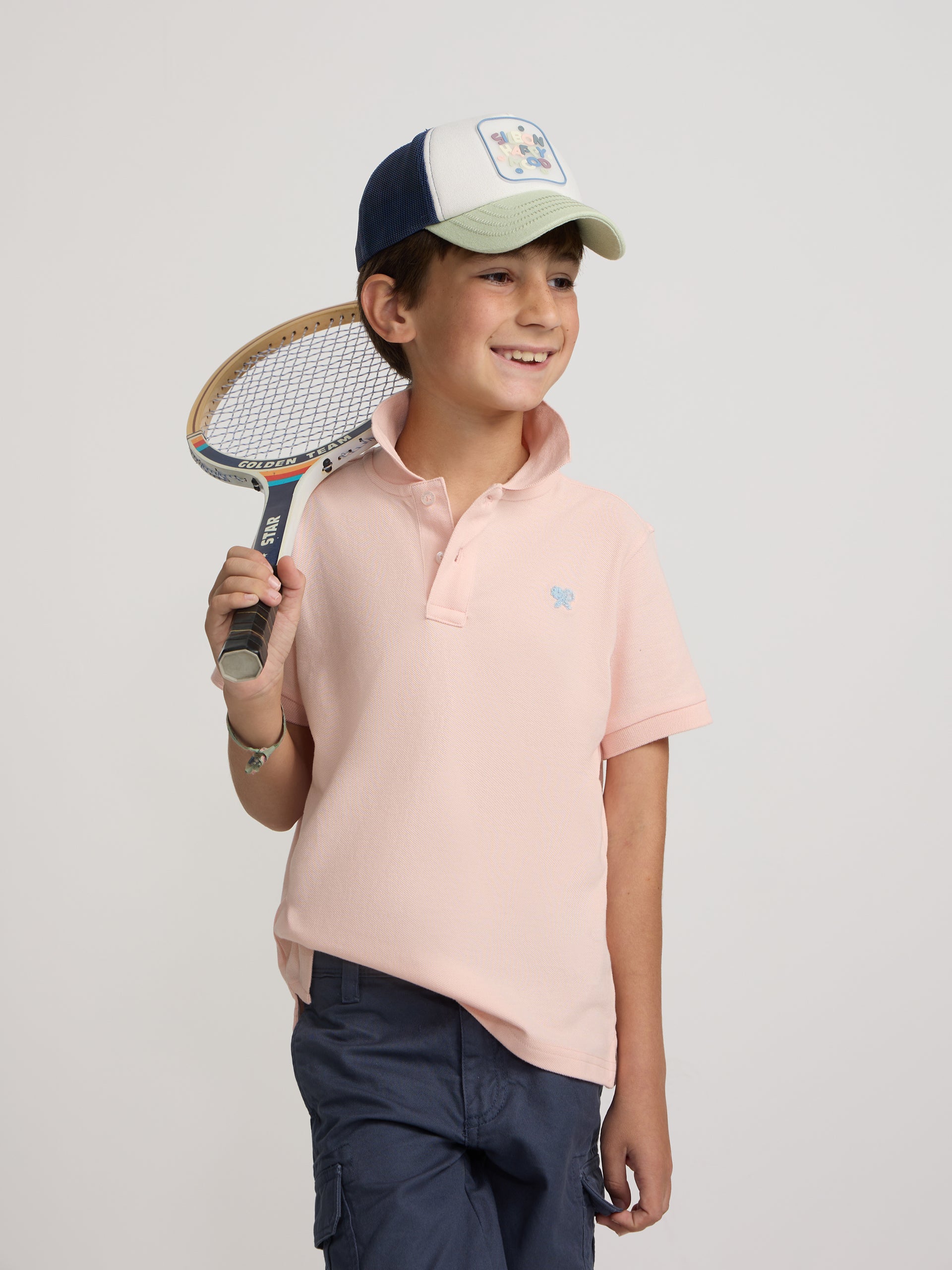 Polo kids liso logo rizo coral