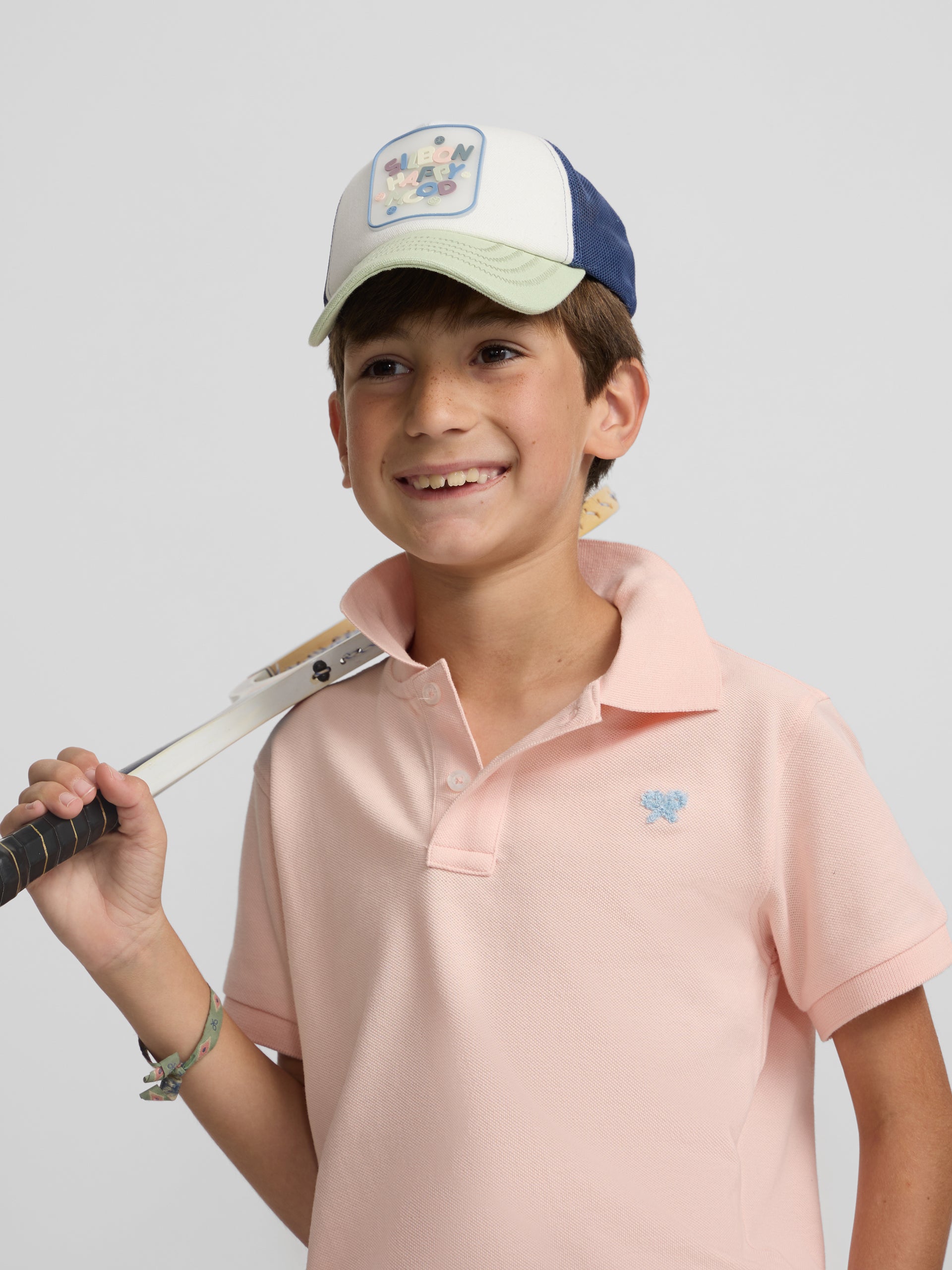Polo kids liso logo rizo coral