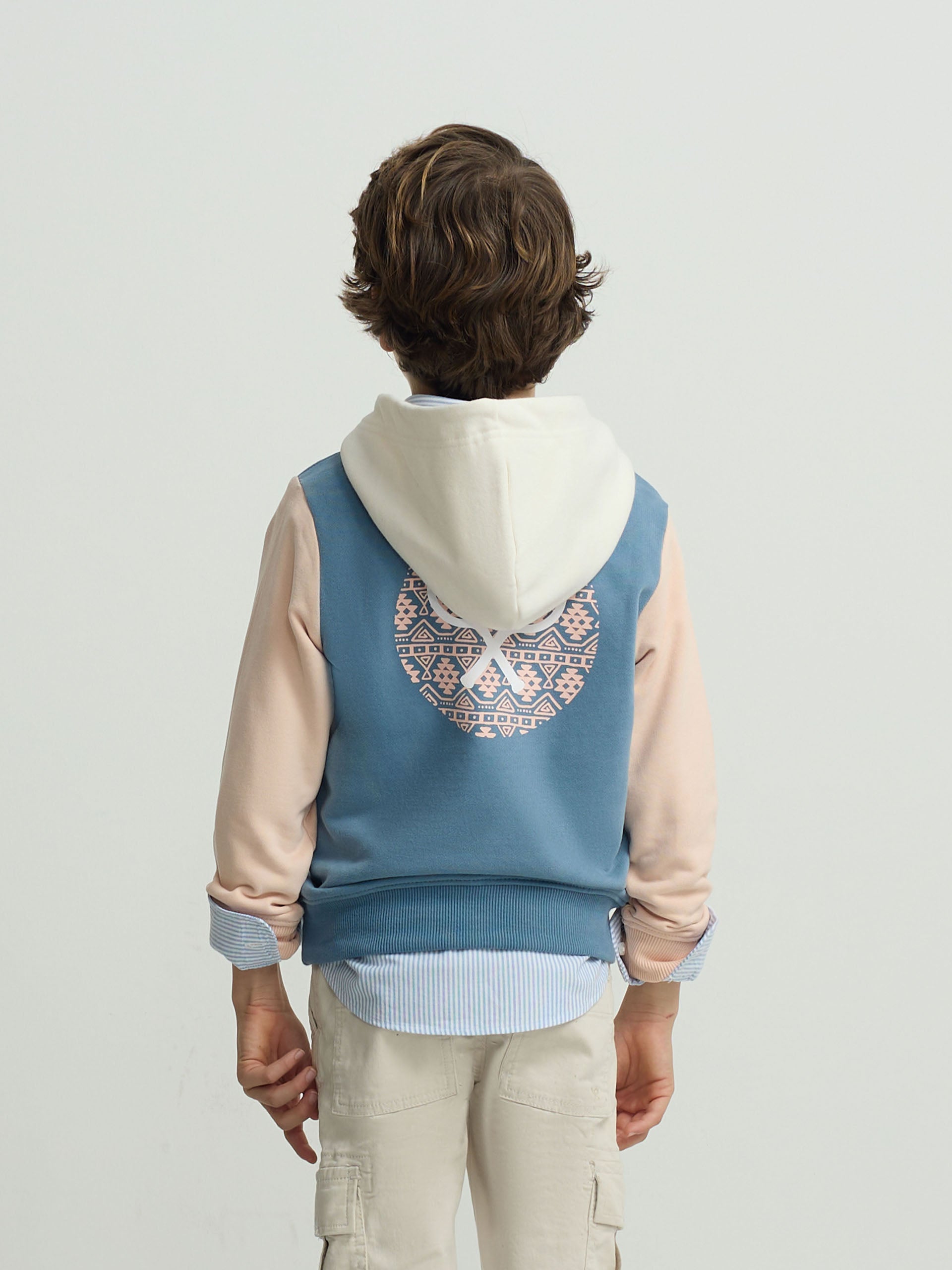 Sweatshirt kids com capuz raquete étnica azul