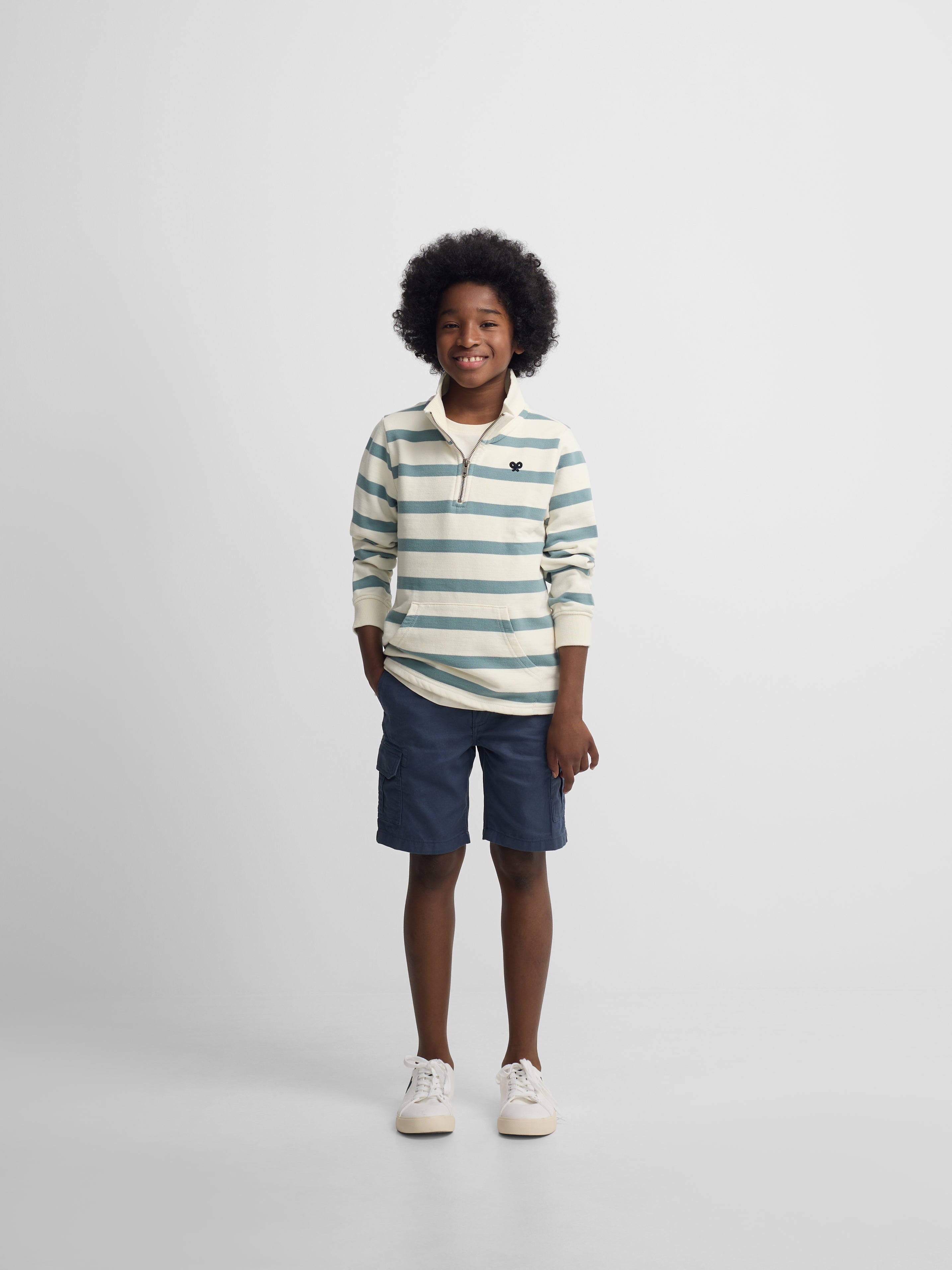Sweatshirt kids meia fecho riscas verde
