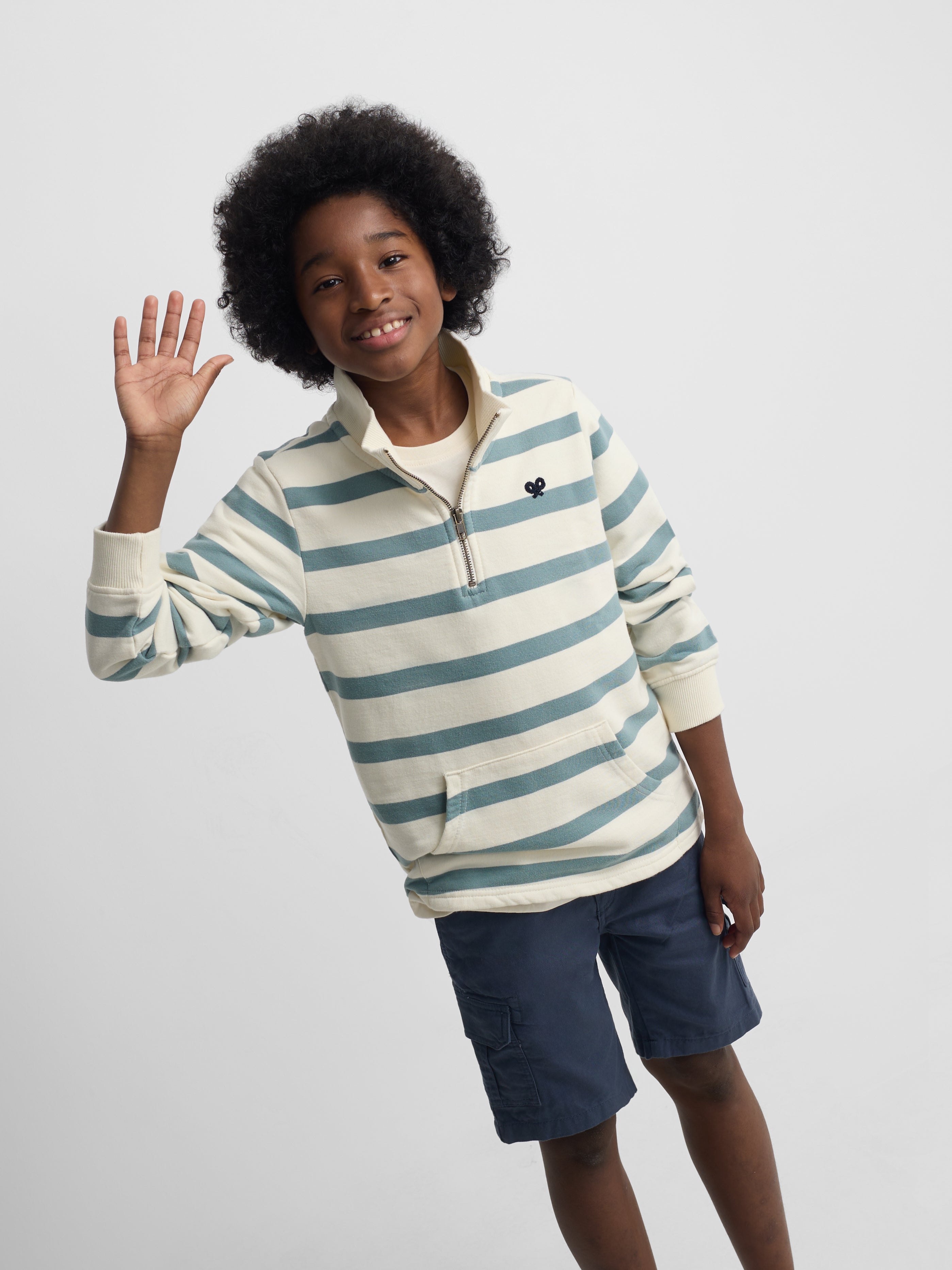 Sweatshirt kids meia fecho riscas verde
