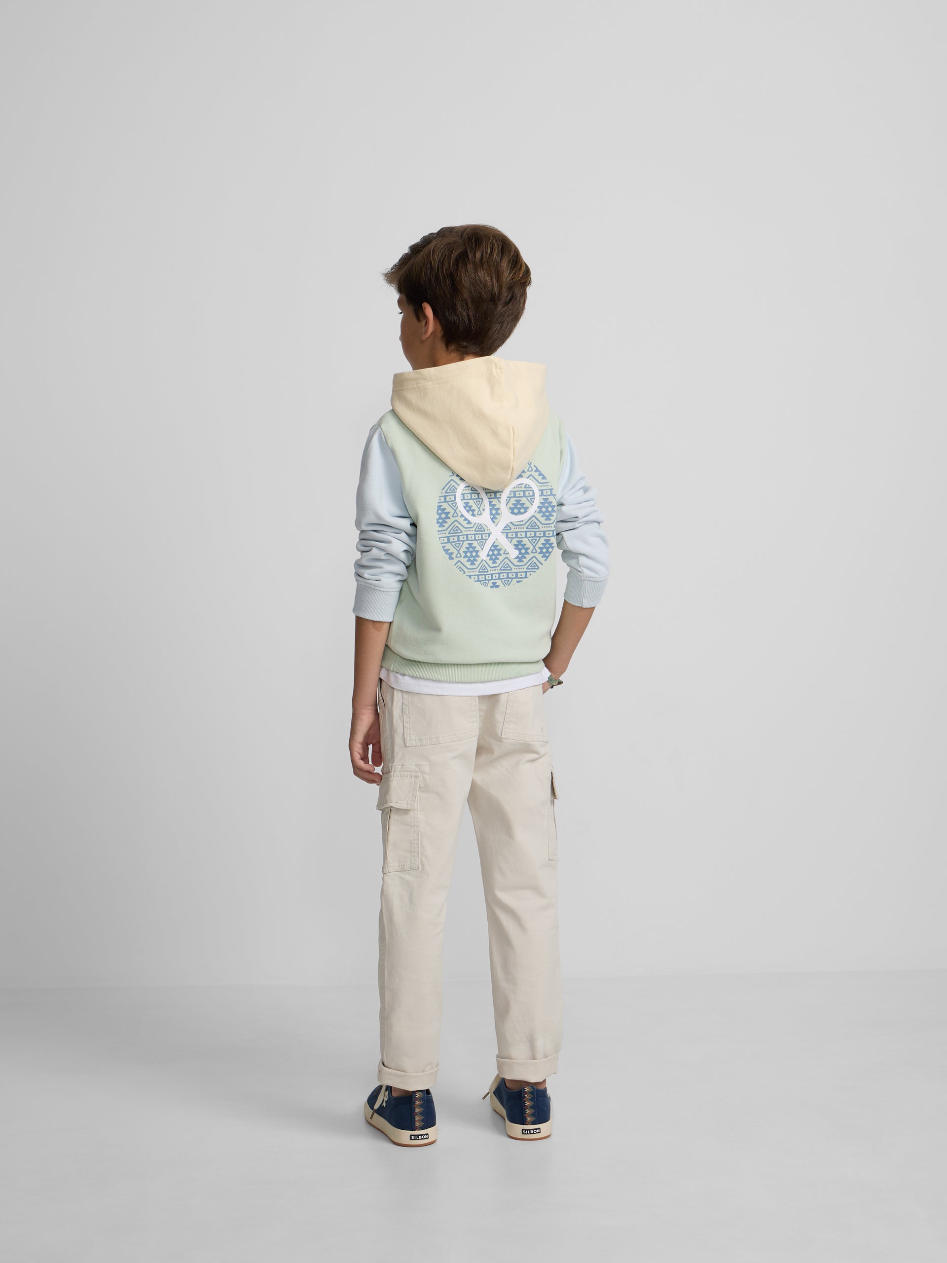 Kids hoodie with ethnic racket print in green