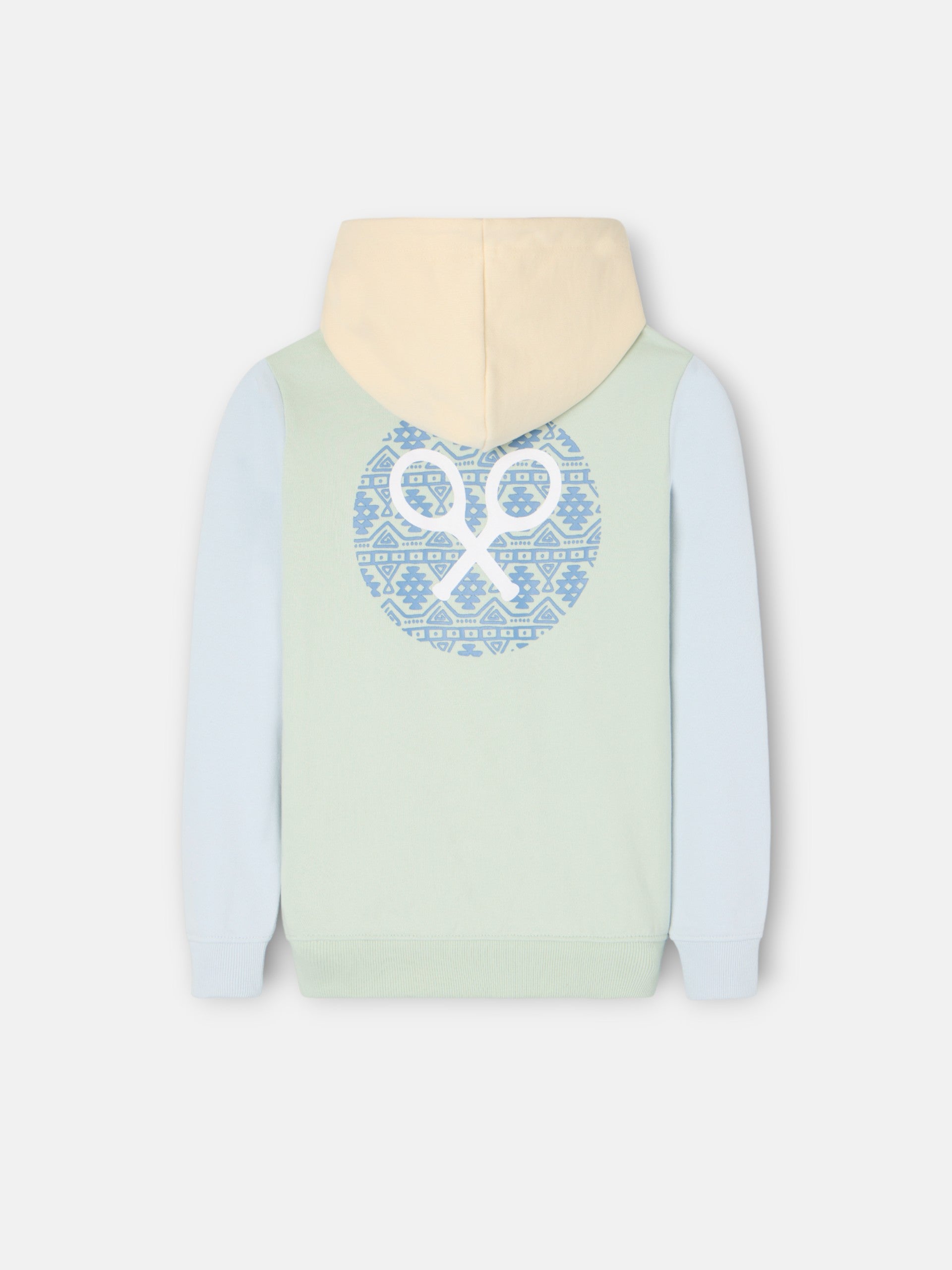 Kids hoodie with ethnic racket print in green