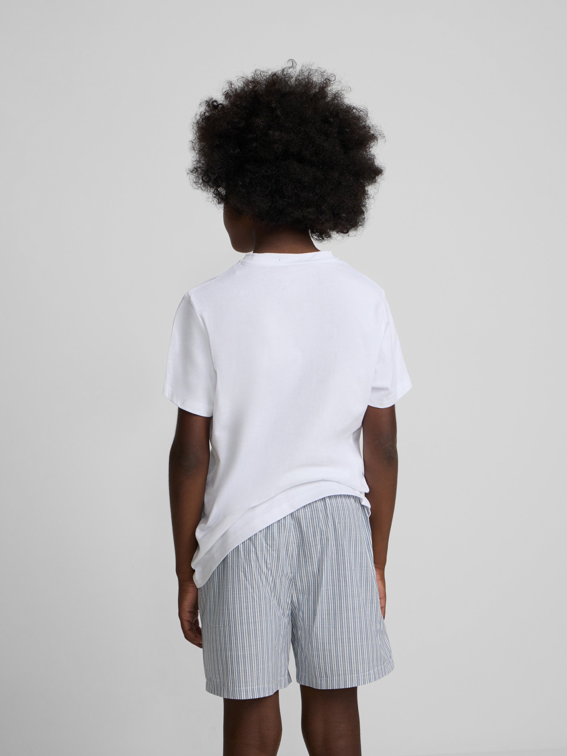 Pijama kids corto bolsillo rayas azul gris