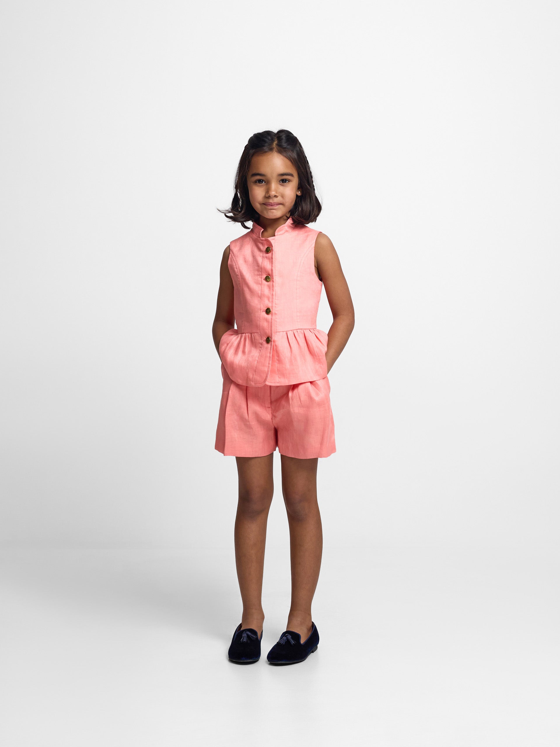 Bermuda fille lin corail