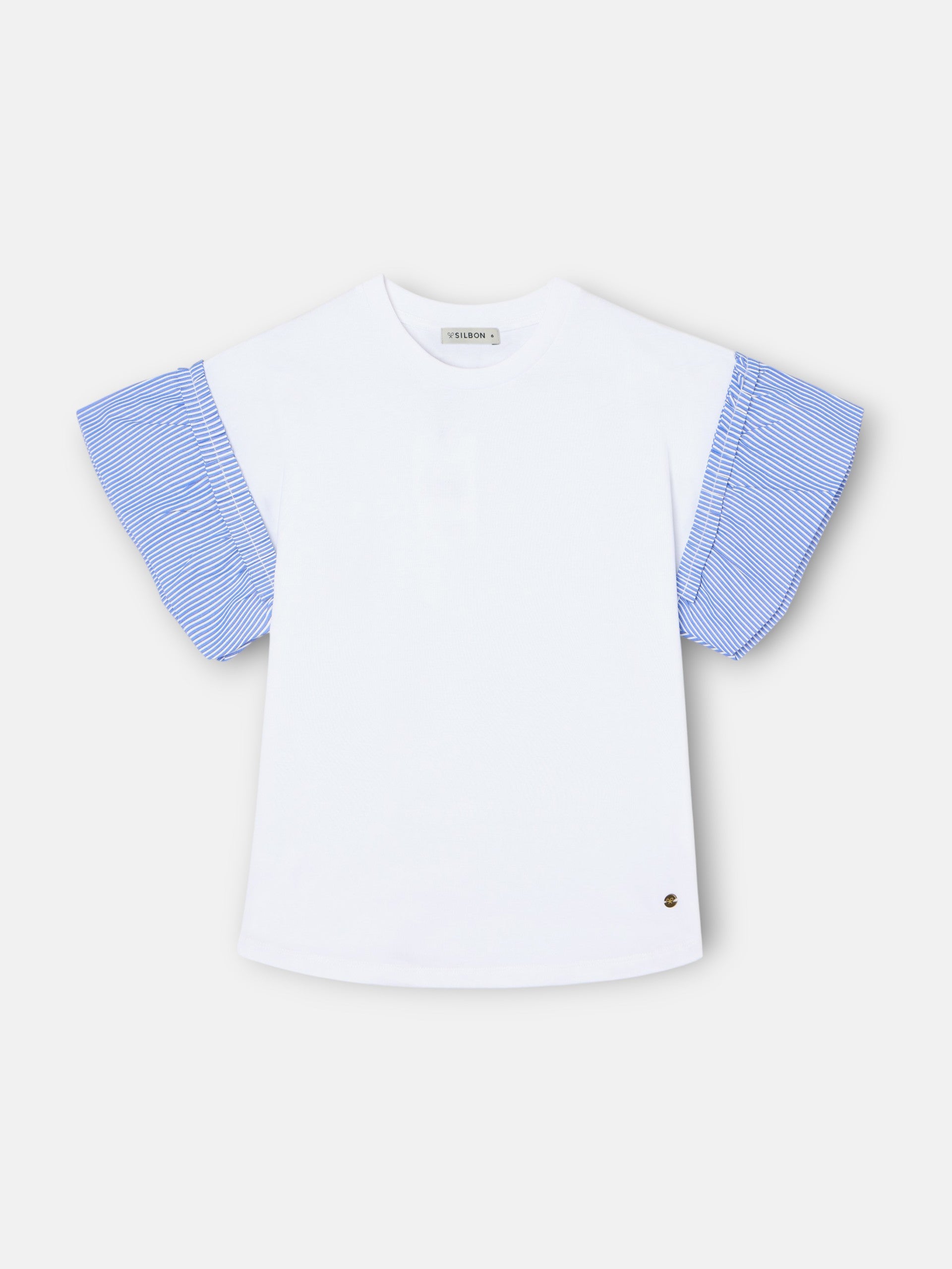 Camiseta girl volantes popelin rayas blanca