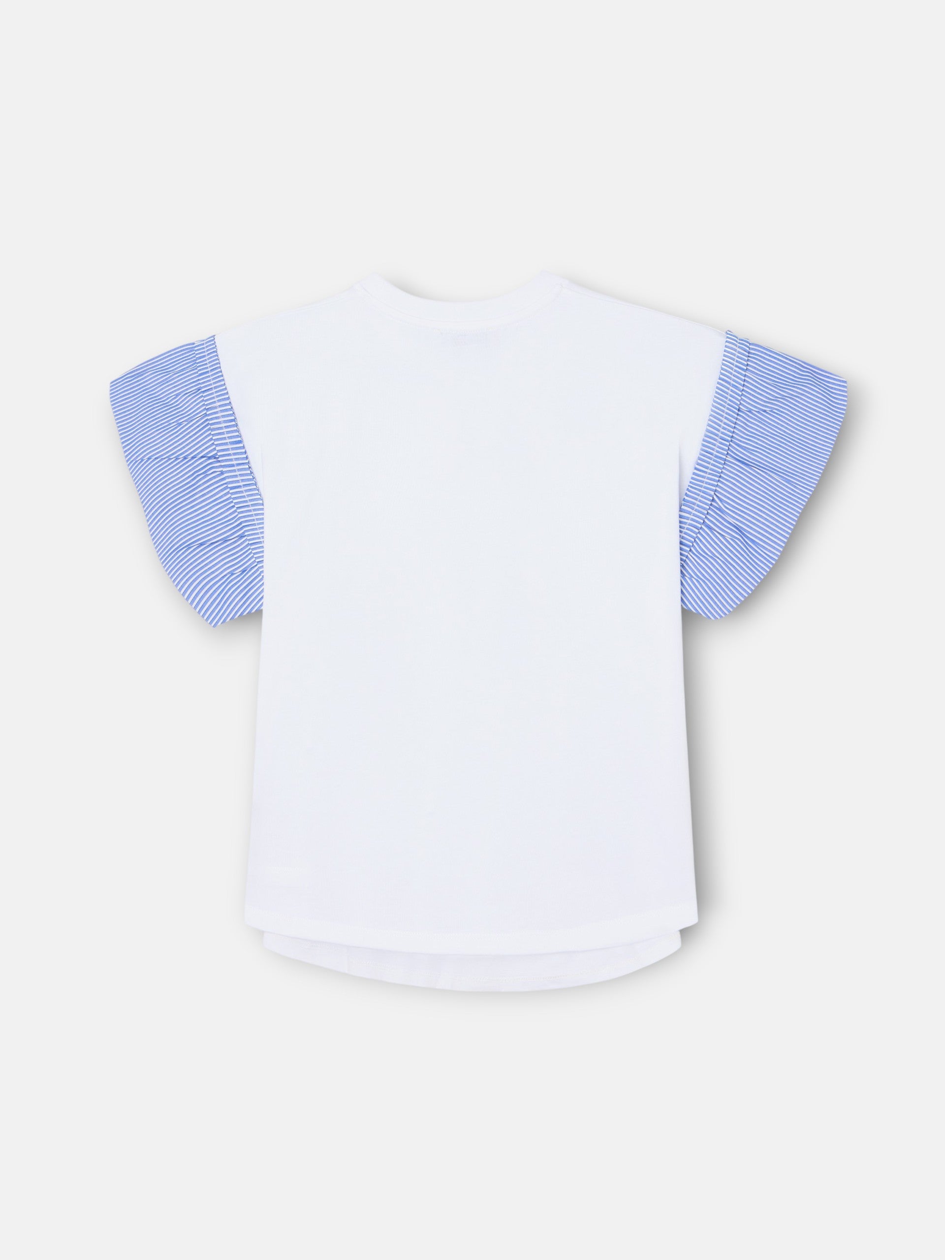 Camiseta girl volantes popelin rayas blanca