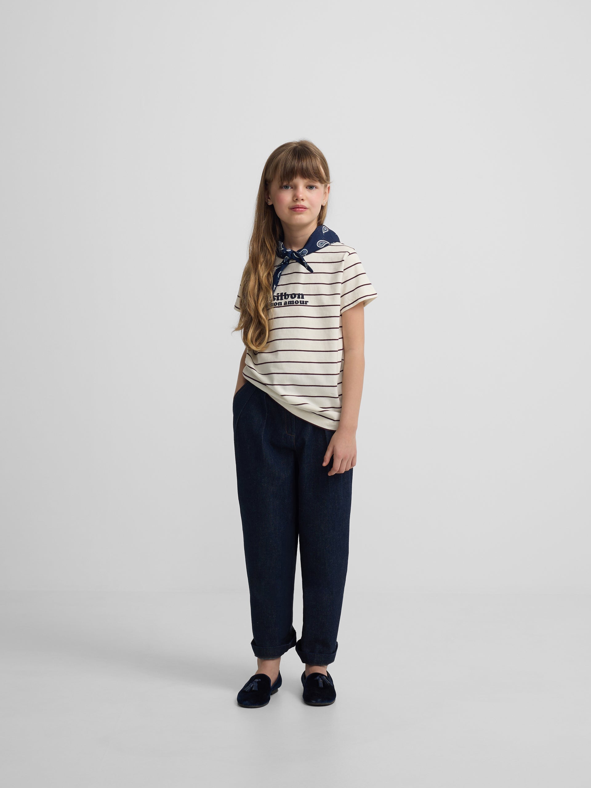Camiseta girl aplique silbon bandana azul