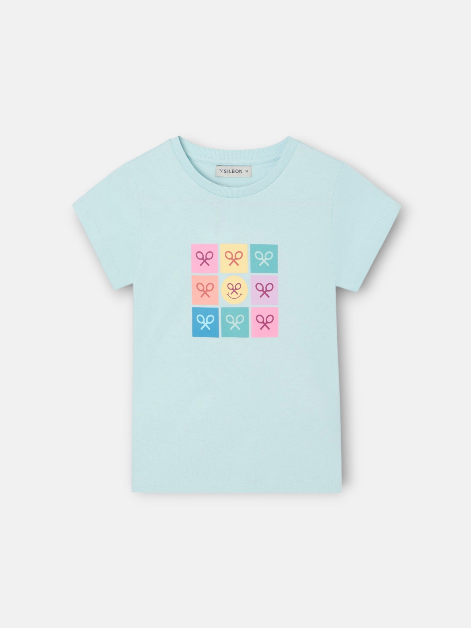 Girl's multicolor rackets blue t-shirt
