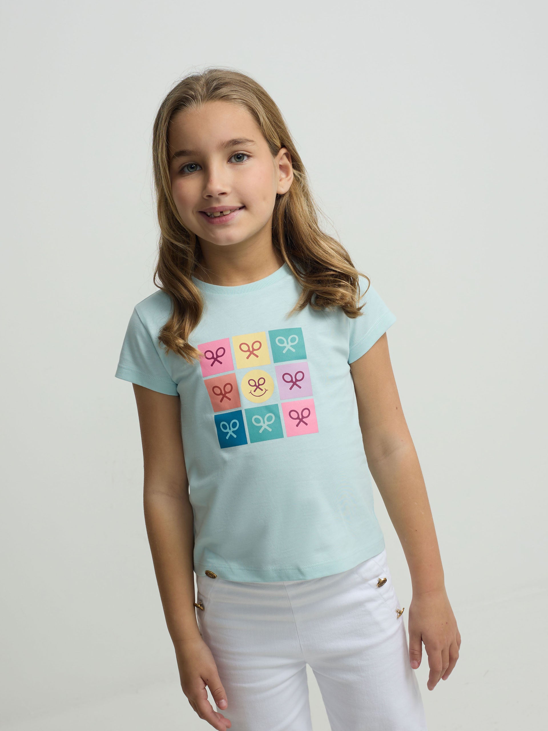Girl's multicolor rackets blue t-shirt