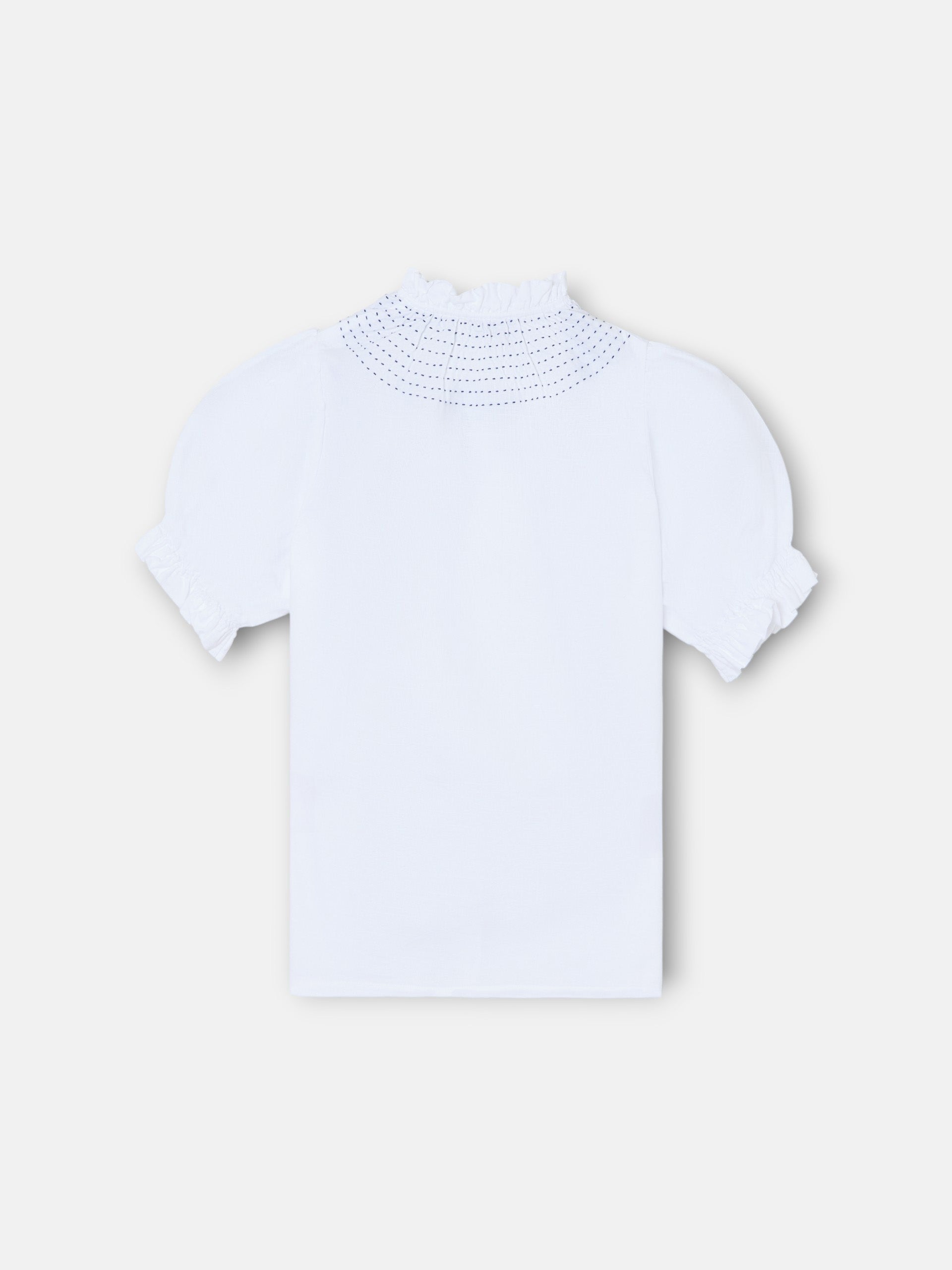 Camisa girl fruncidos lino blanca