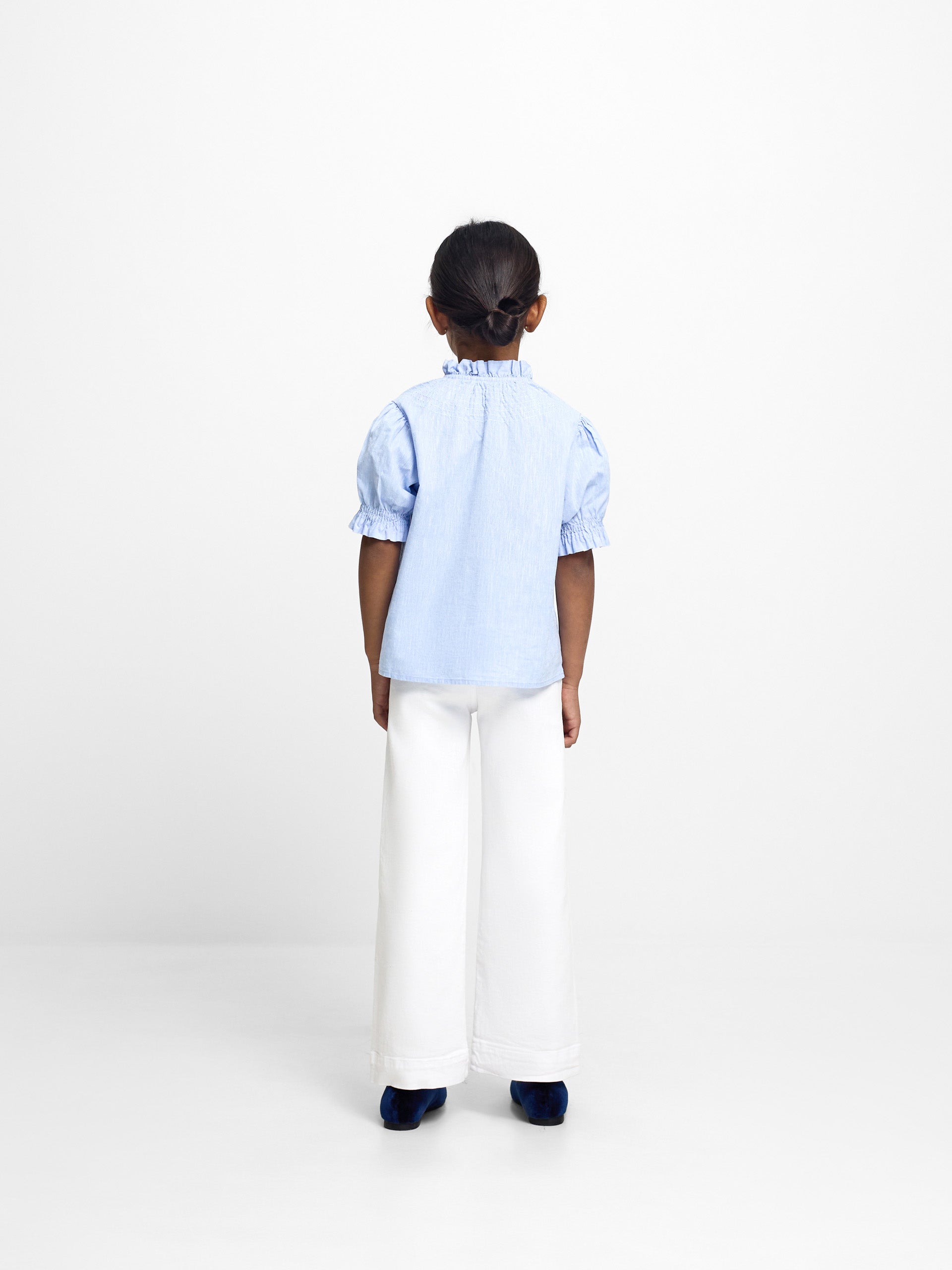 Camisa girl fruncidos lino celeste