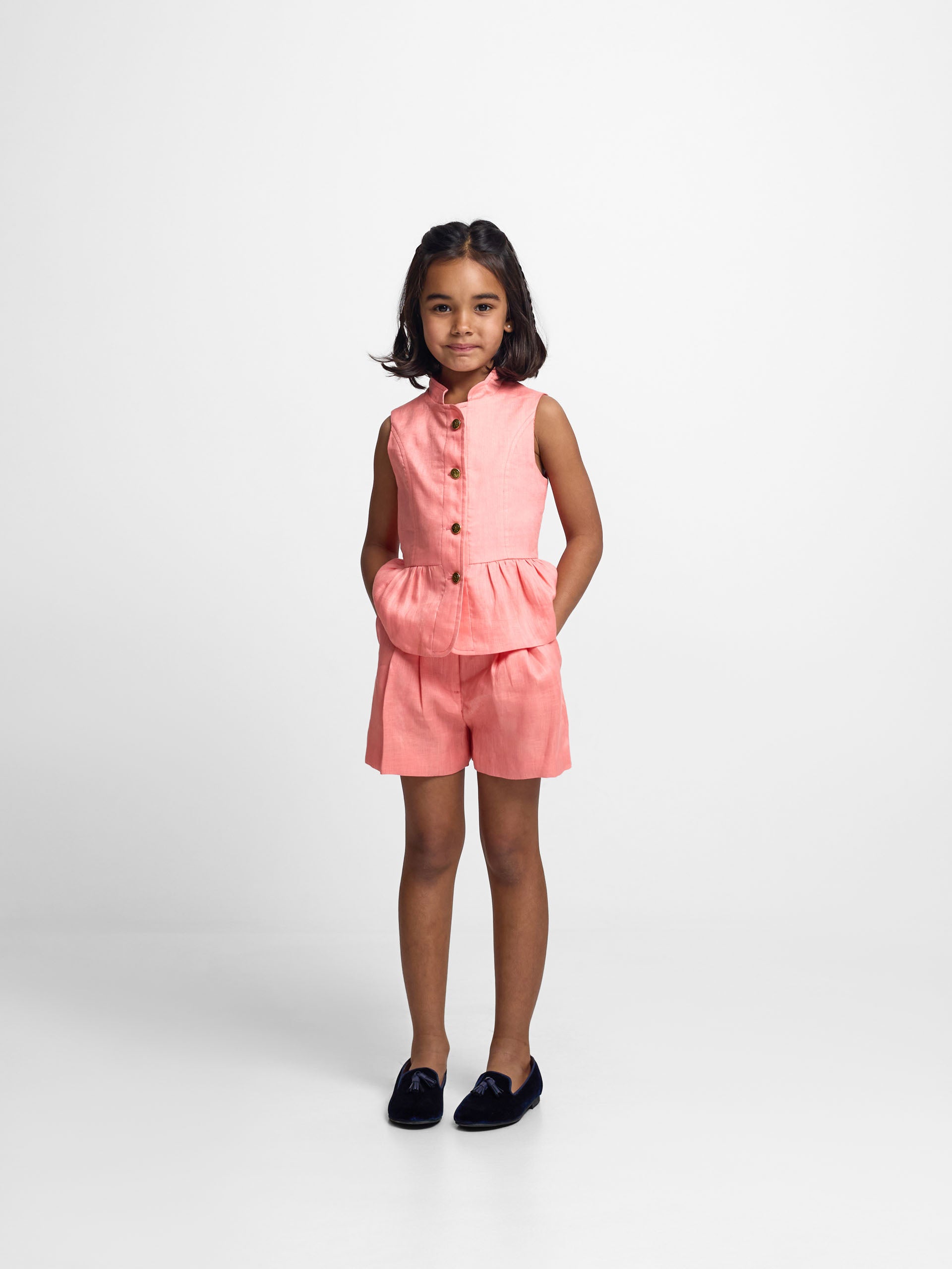Top girl lino botones coral