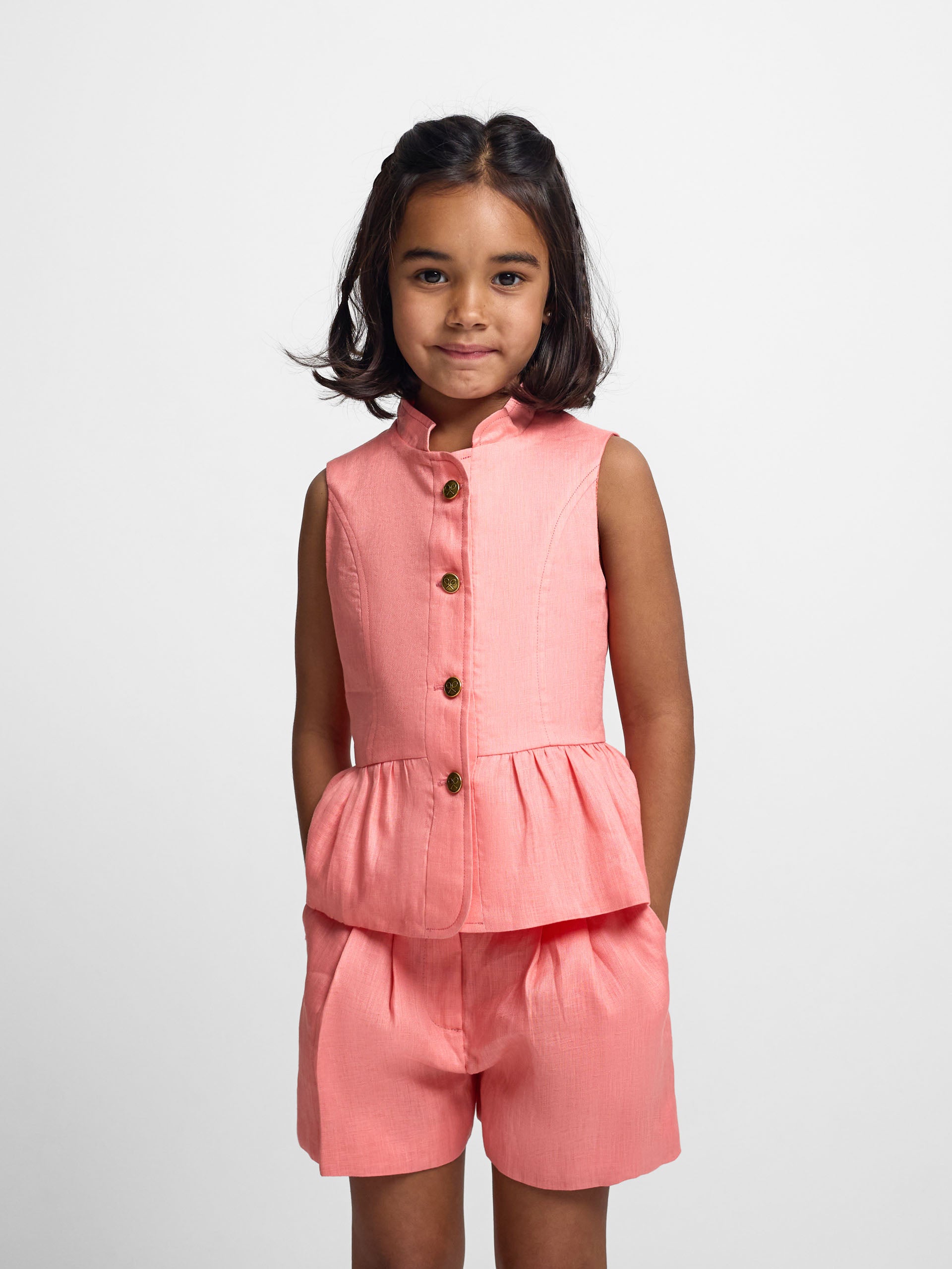 Top girl lino botones coral