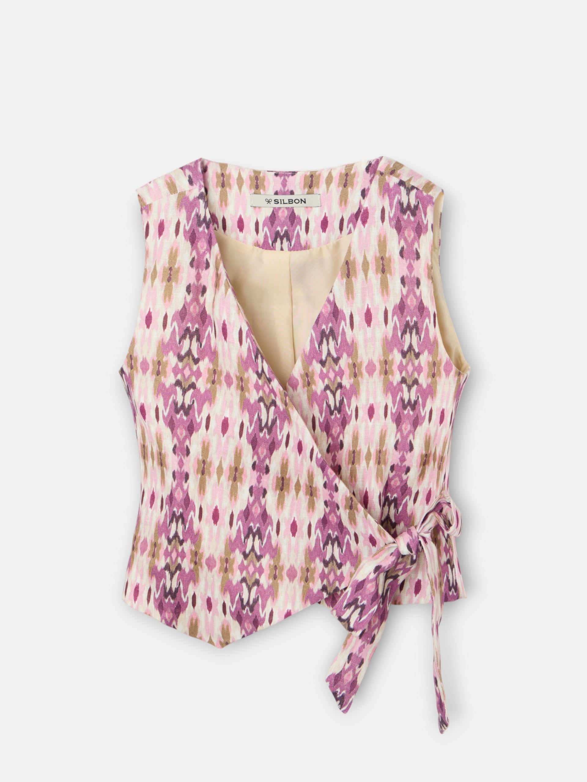 Gilet fille en lin imprimé ikat roses