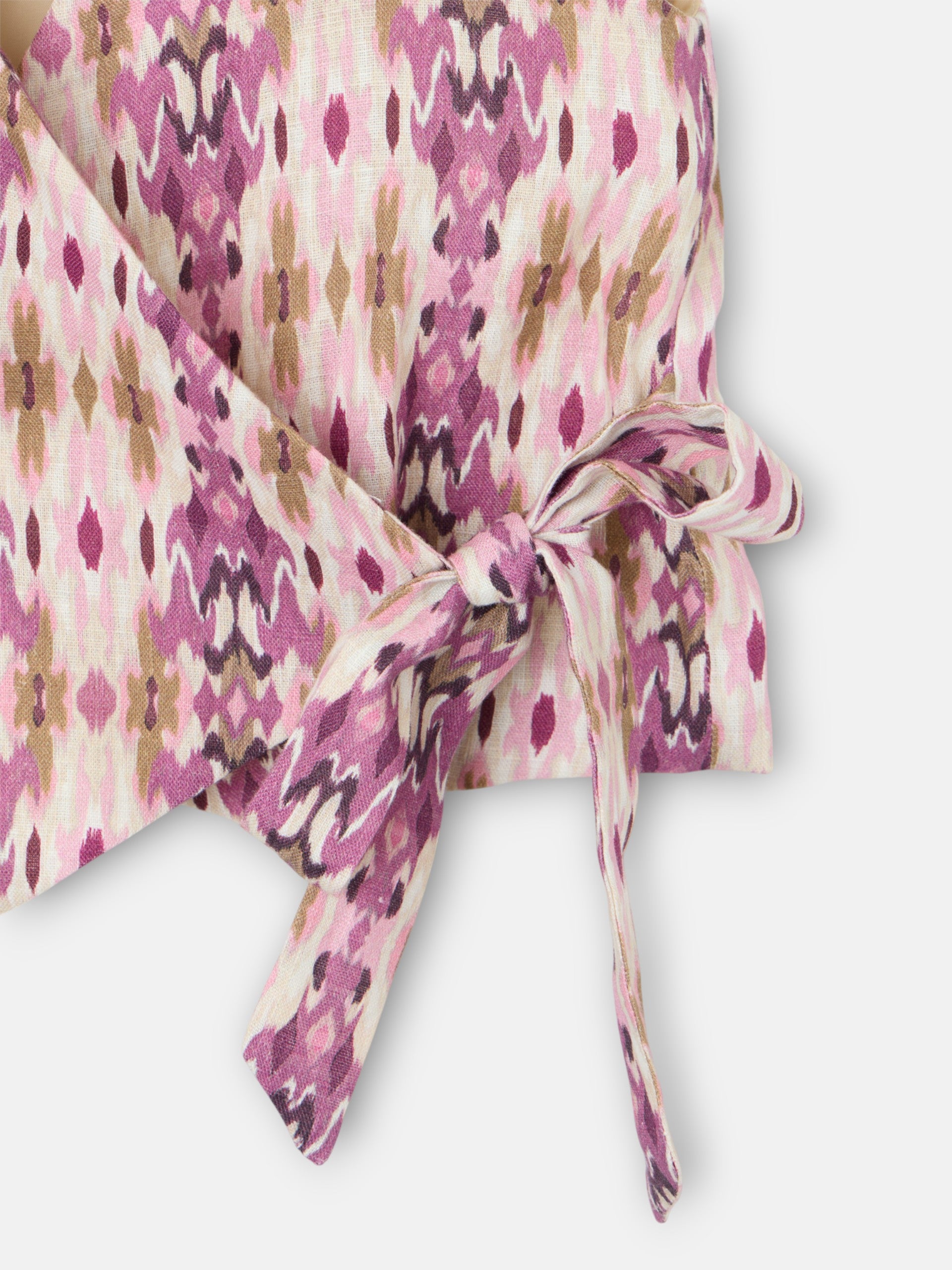 Gilet fille en lin imprimé ikat roses