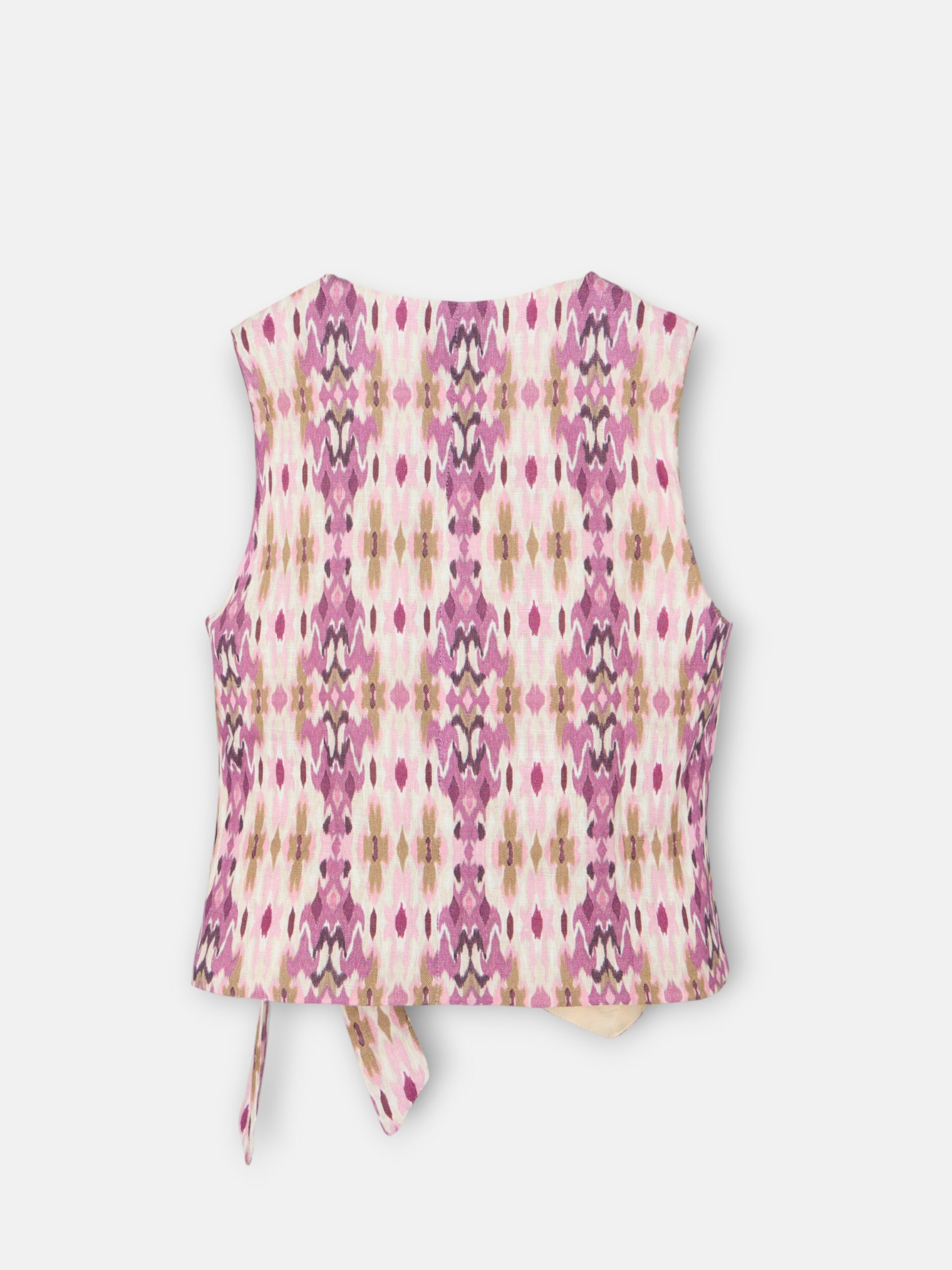Gilet fille en lin imprimé ikat roses