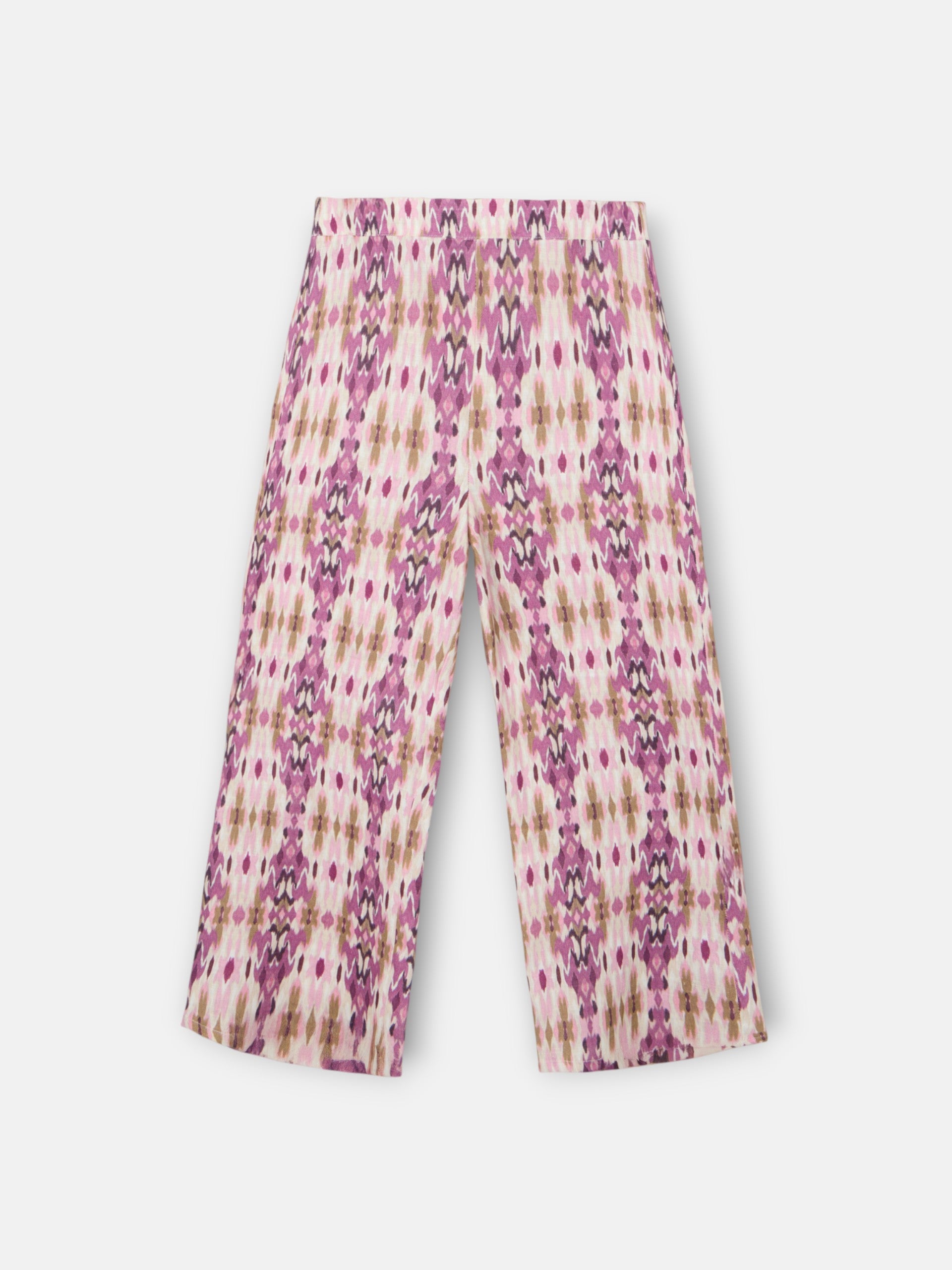 Pantalon girl lino estampado ikat rosas