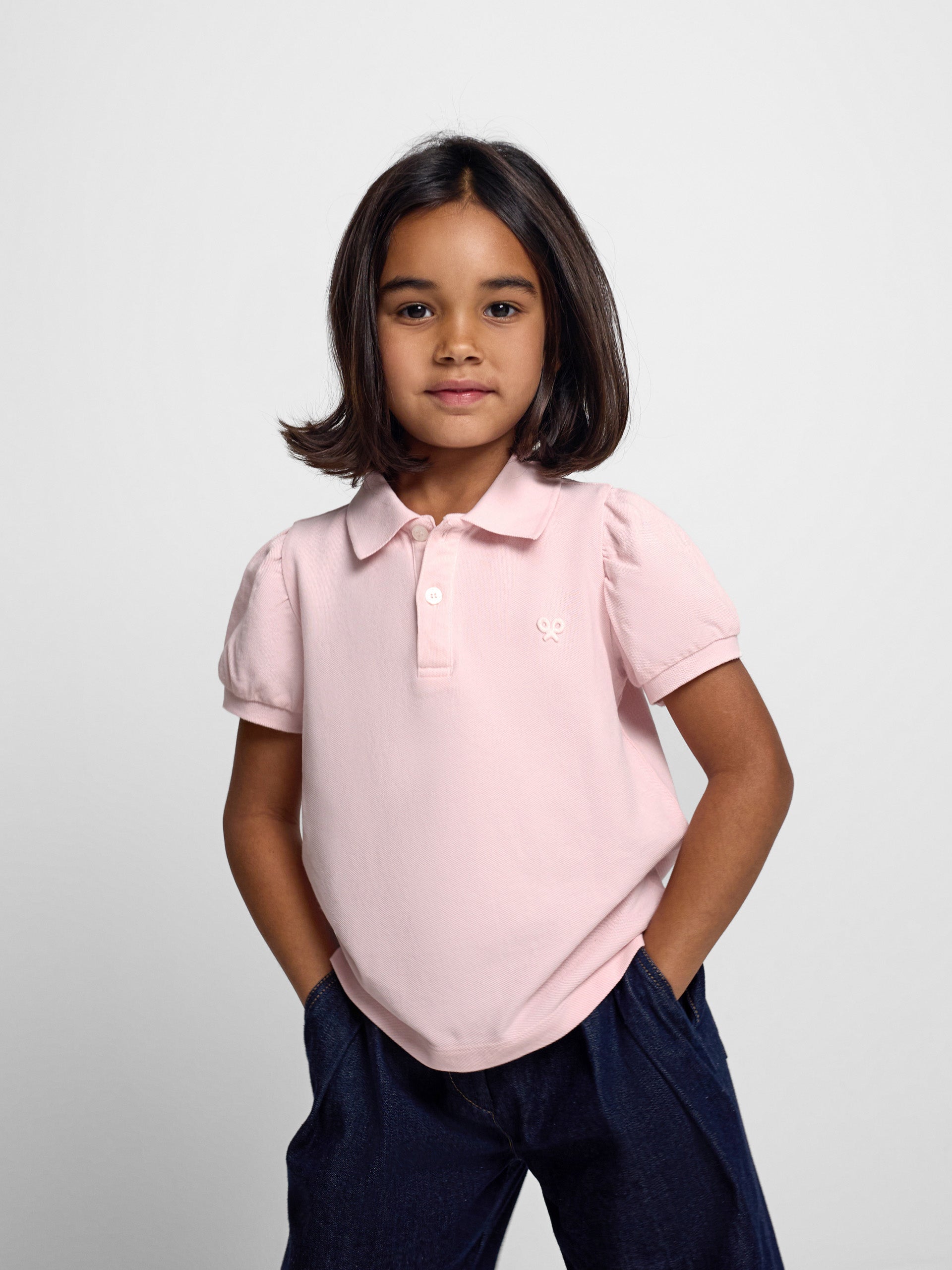 Polo girl manga abullonada rosa claro