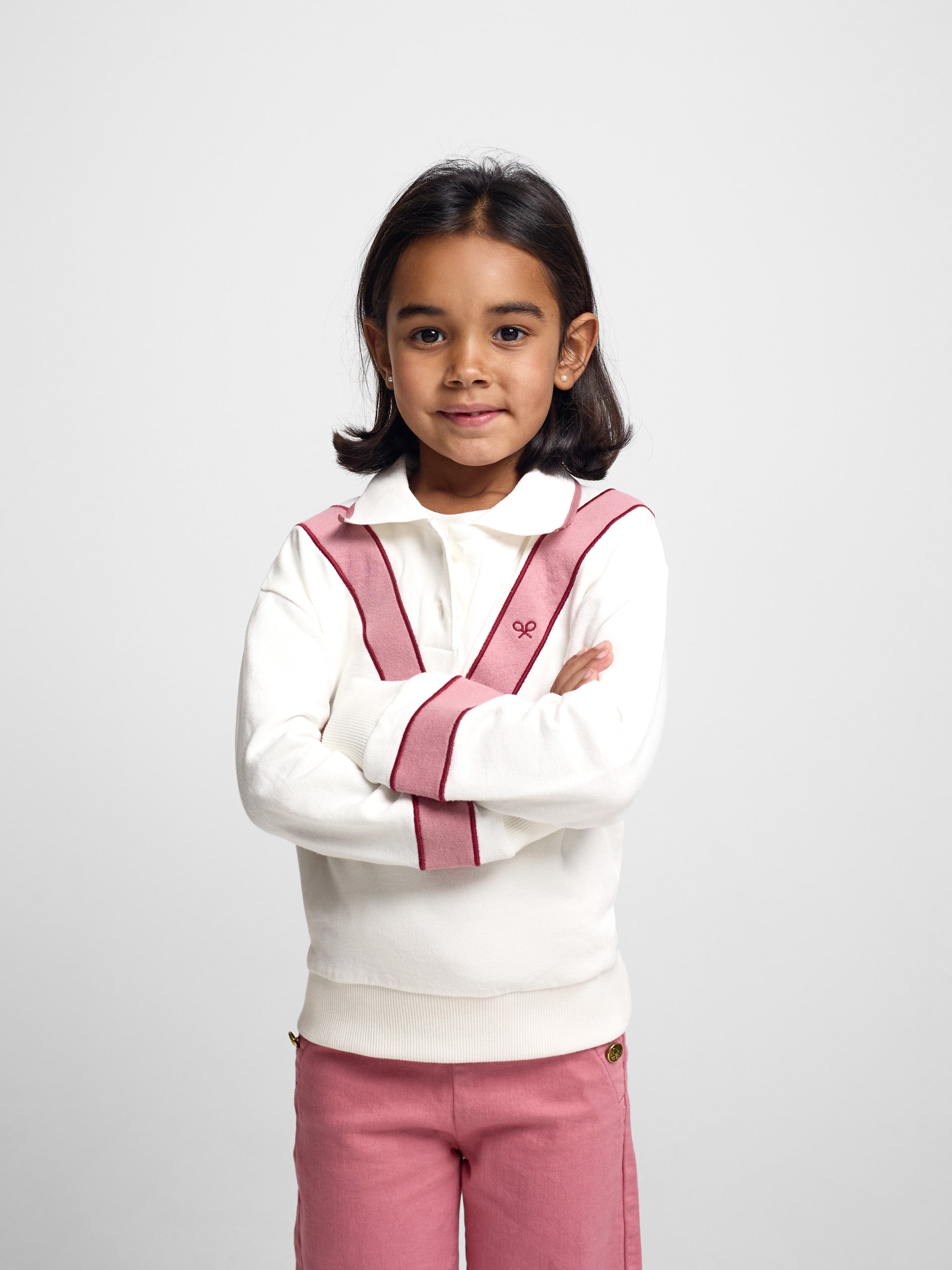 Sweatshirt retro menina rosa e cru