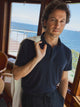 Navy blue linen polo