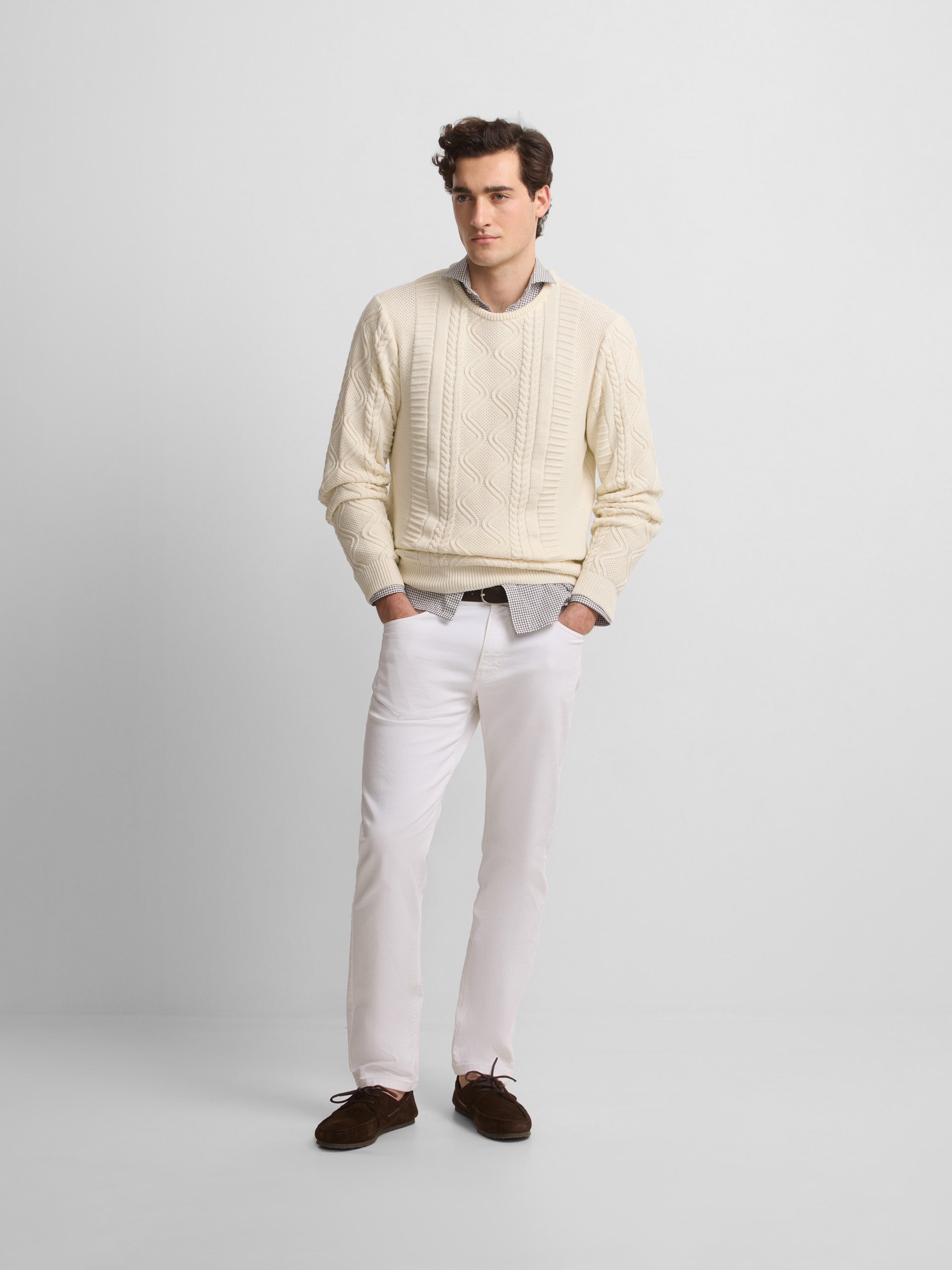Pull torsadé patch cruise crème