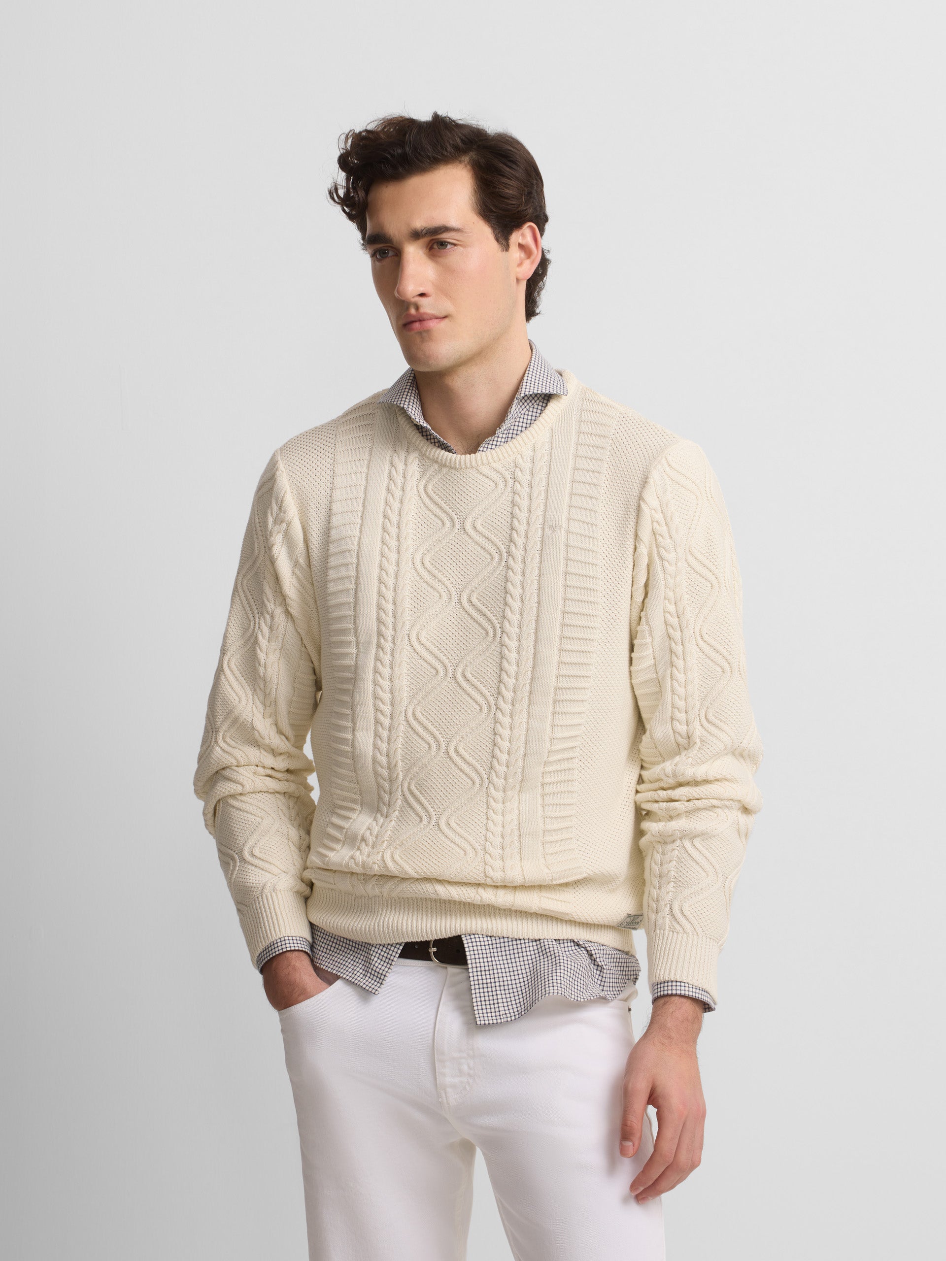 Pull torsadé patch cruise crème