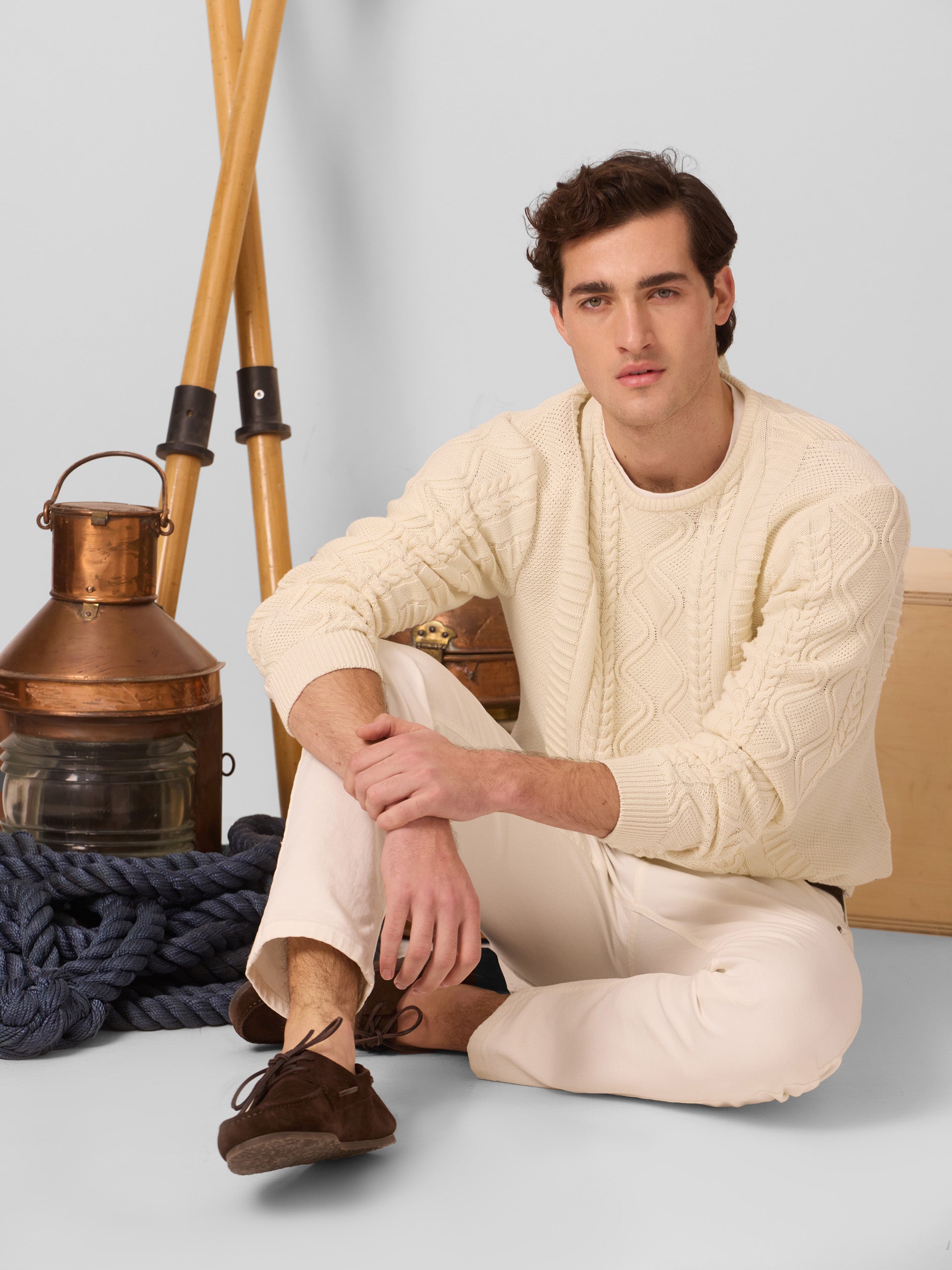 Pull torsadé patch cruise crème