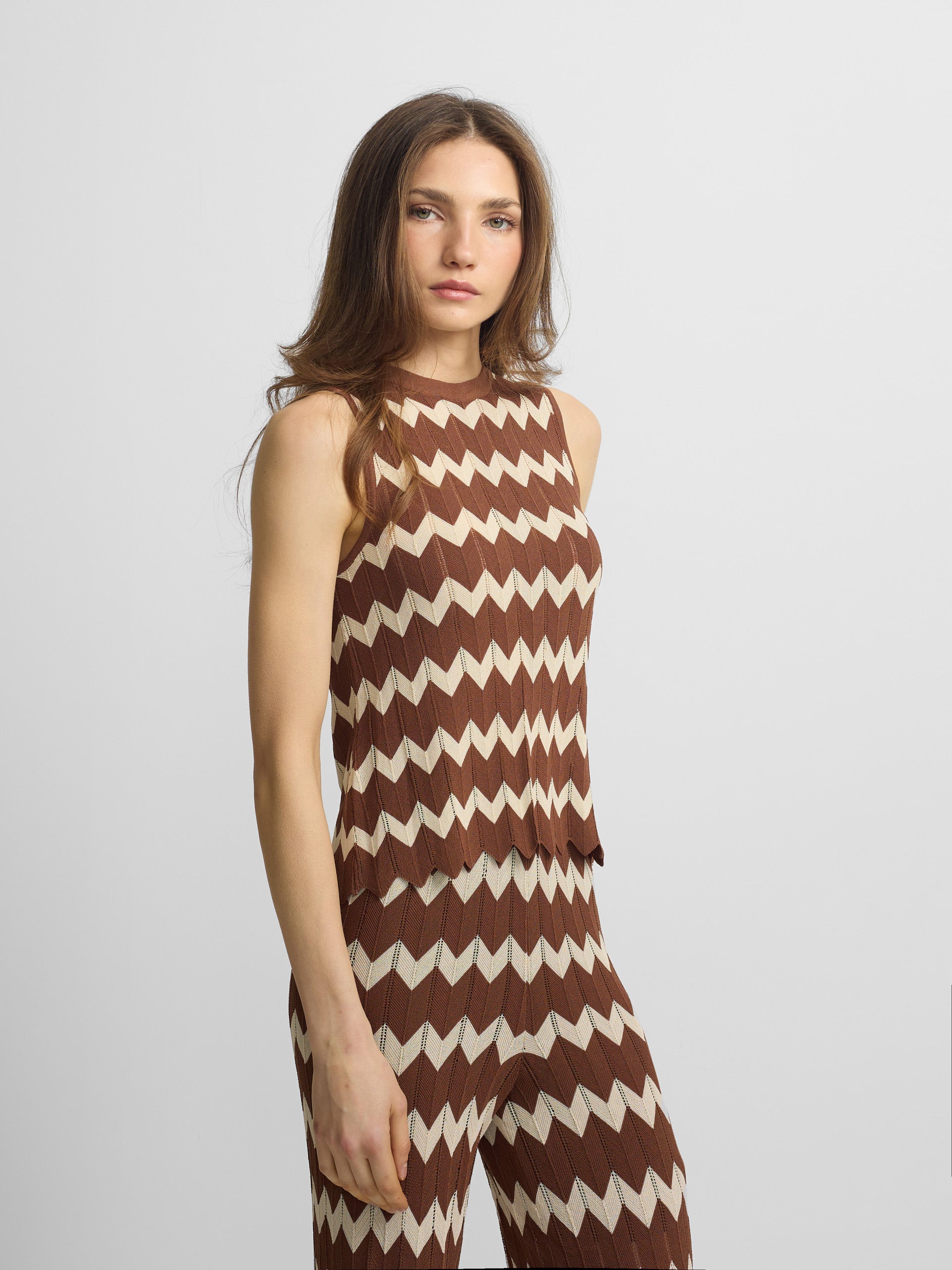Brown herringbone knit top