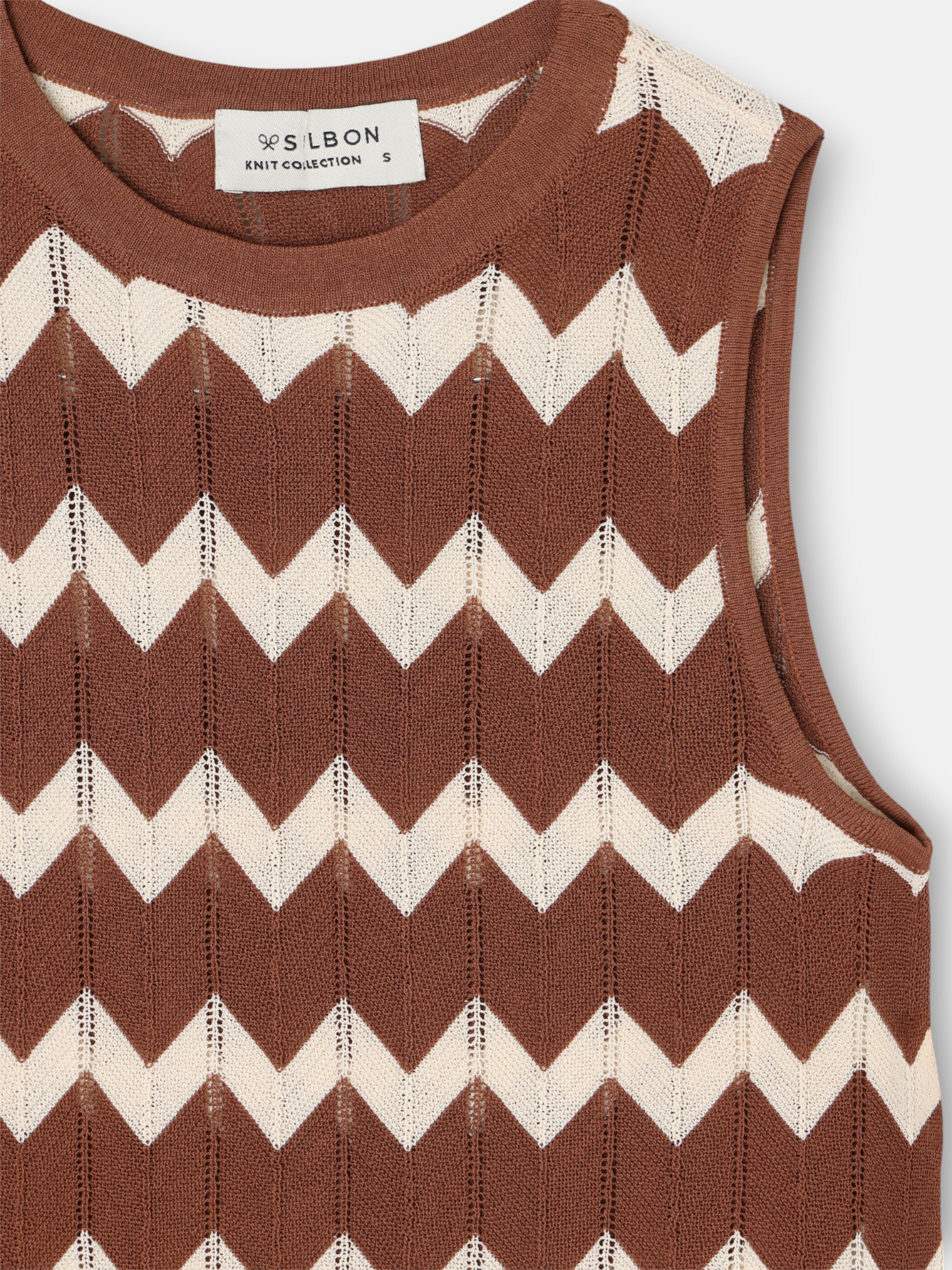 Brown herringbone knit top