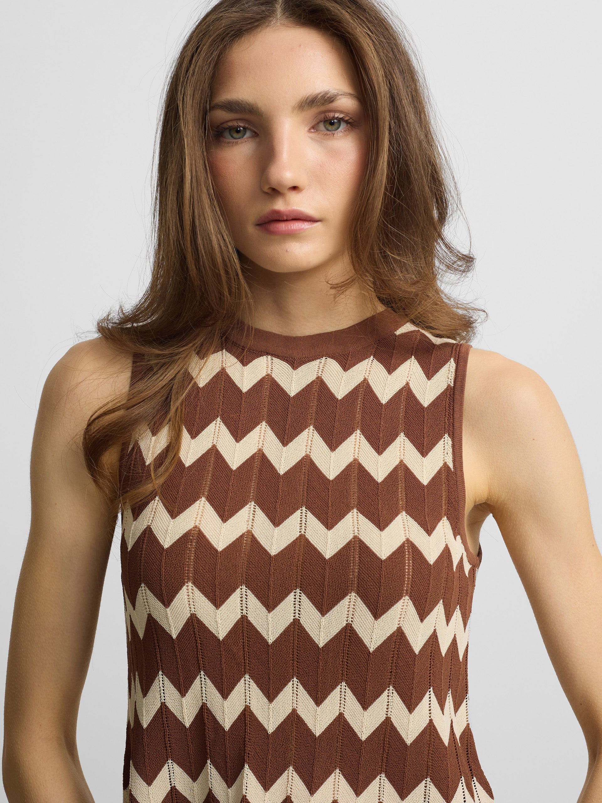 Brown herringbone knit top