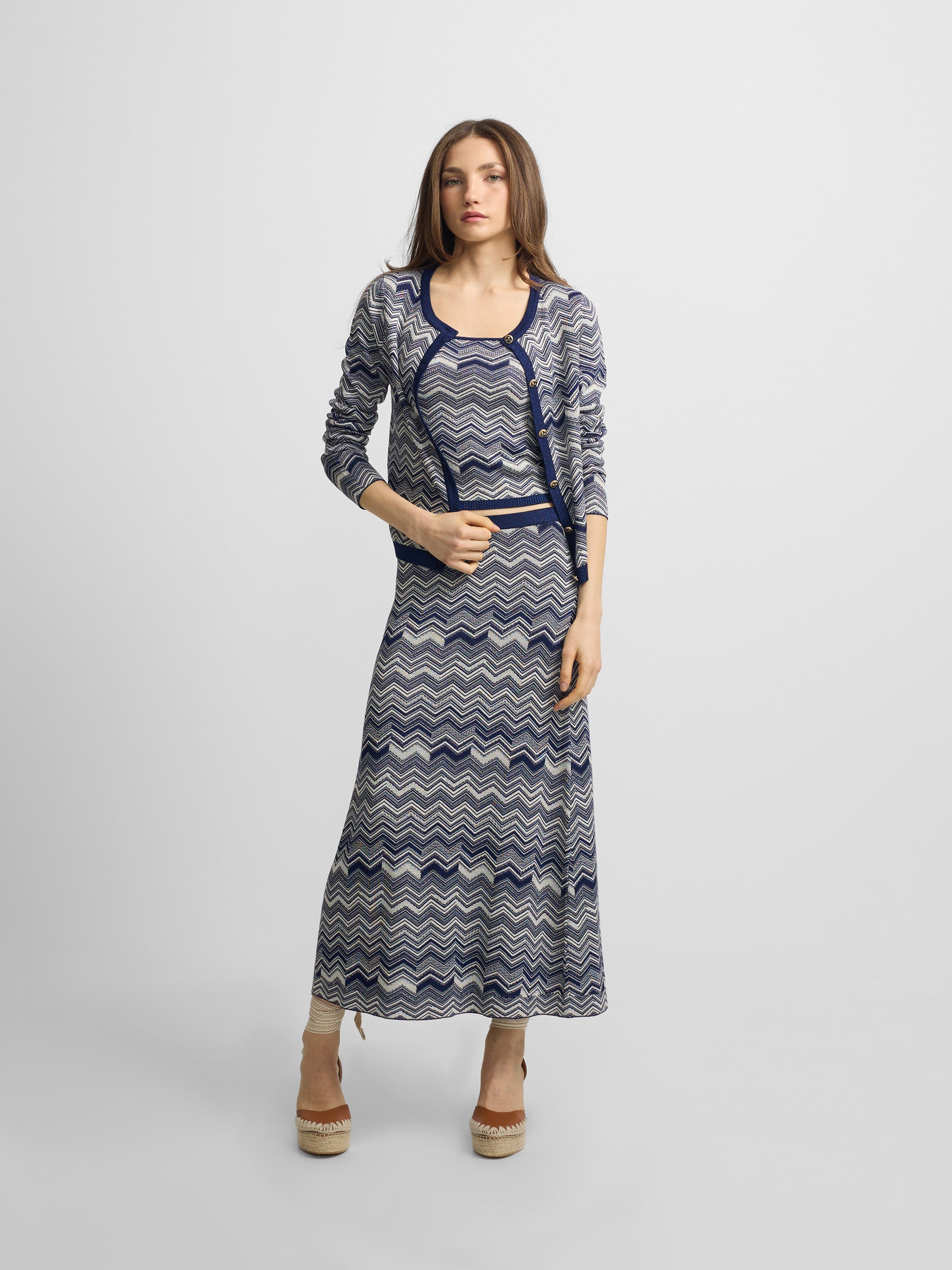 Long blue herringbone cardigan