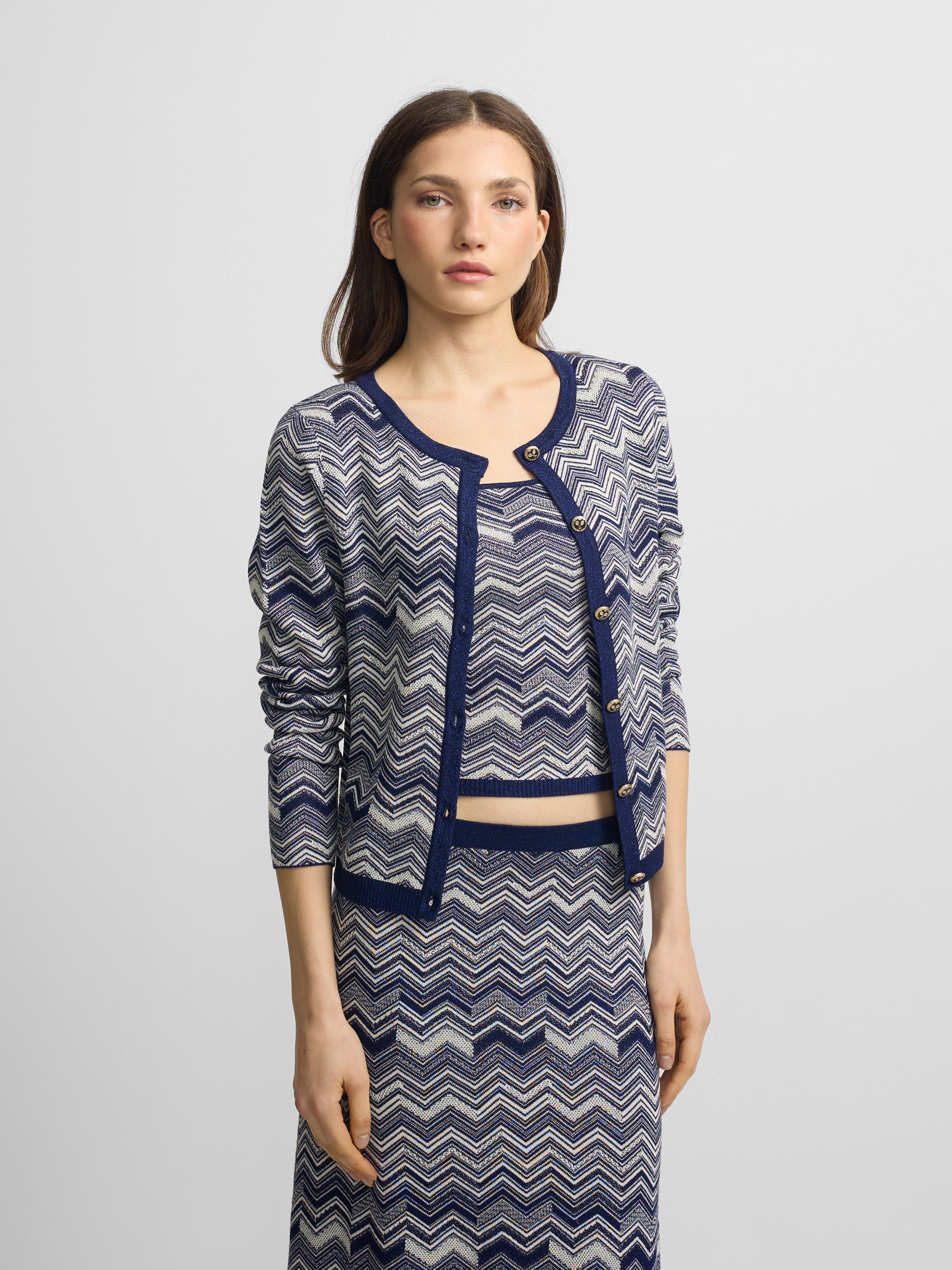Long blue herringbone cardigan